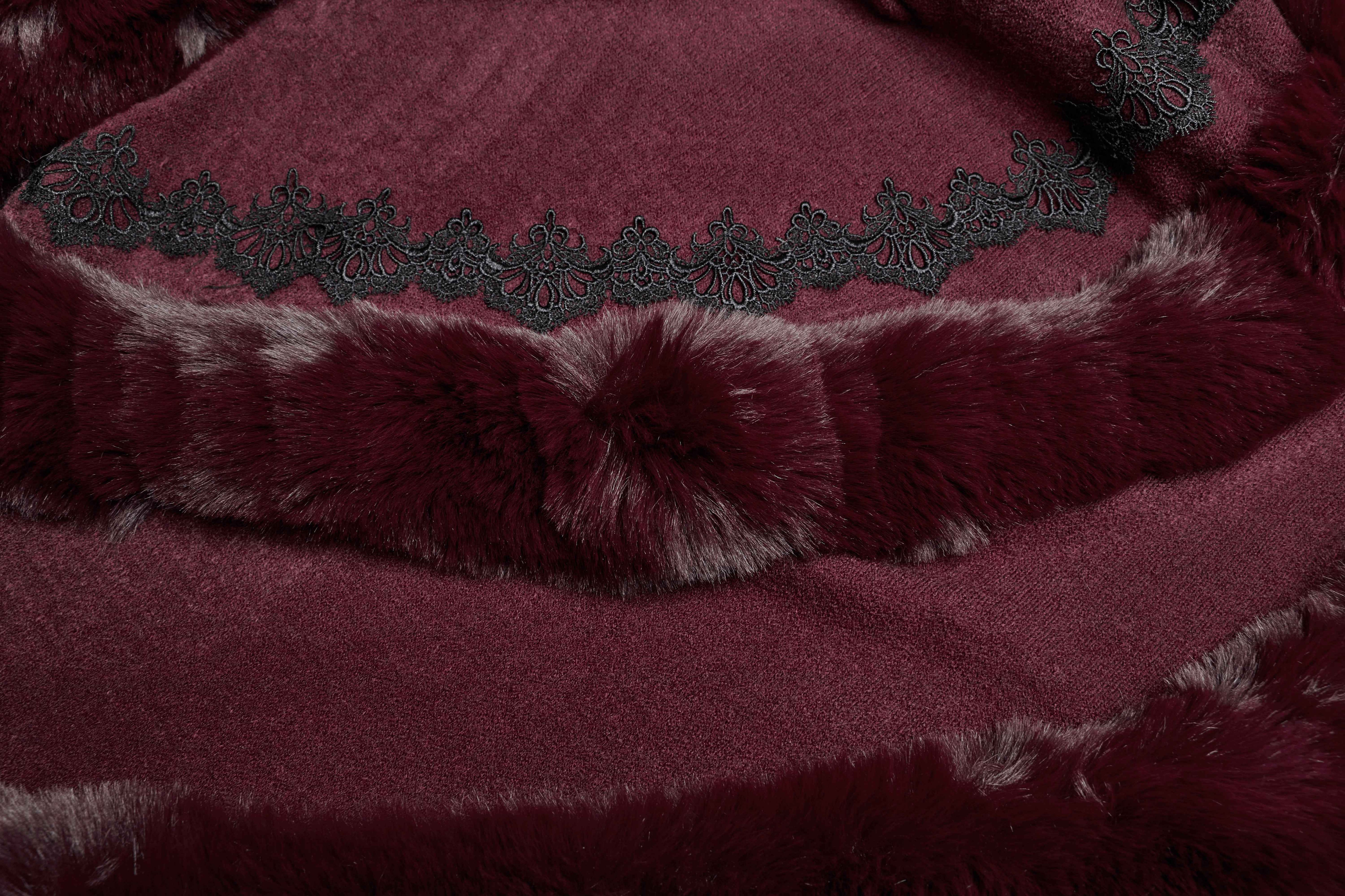 Punk Rave Isolde Faux Fur Trim Gothic Cloak Wine Red