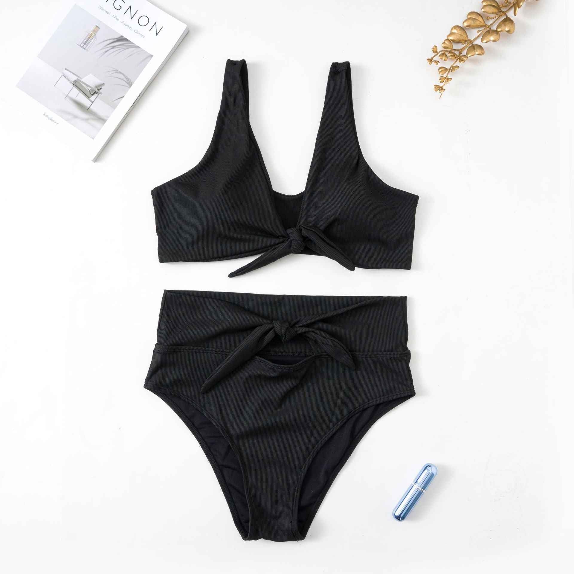 Women's Fashion Solid Color Knotted Swimsuit Set