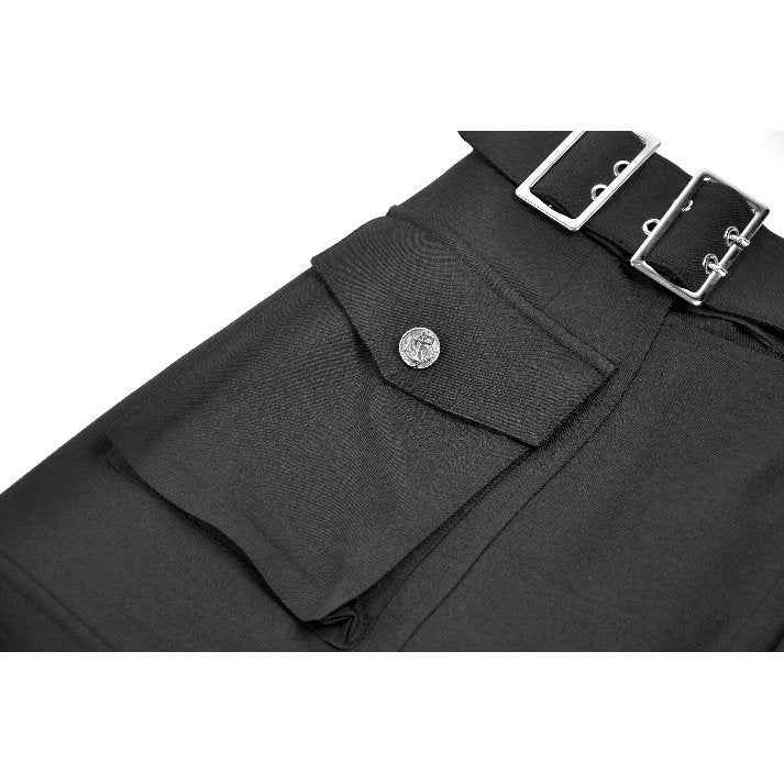 Dark in Love Punk Layered Pocket Cutout Belted Long Skirt