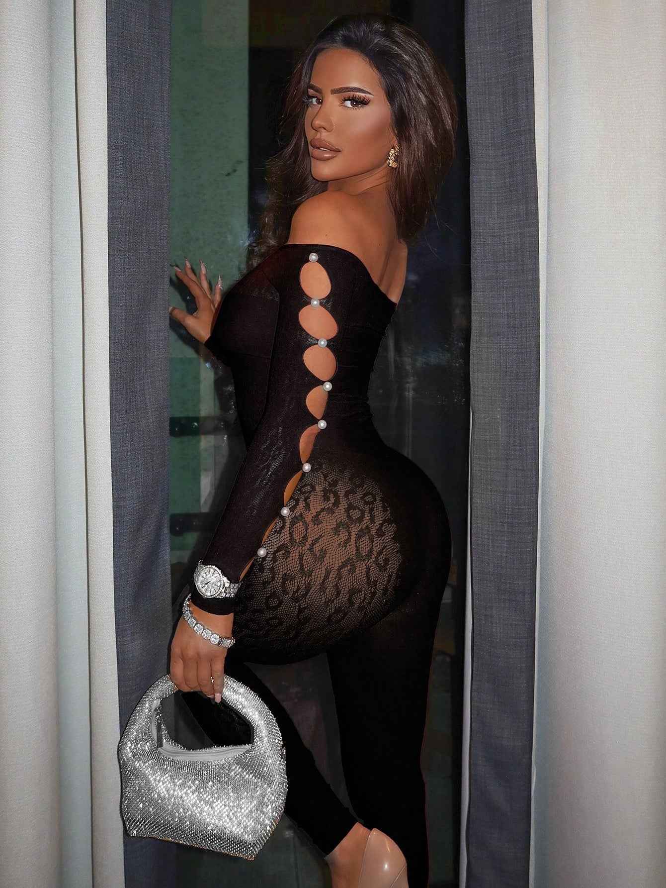 Cut Out Front Contrast Lace Unitard Jumpsuit
