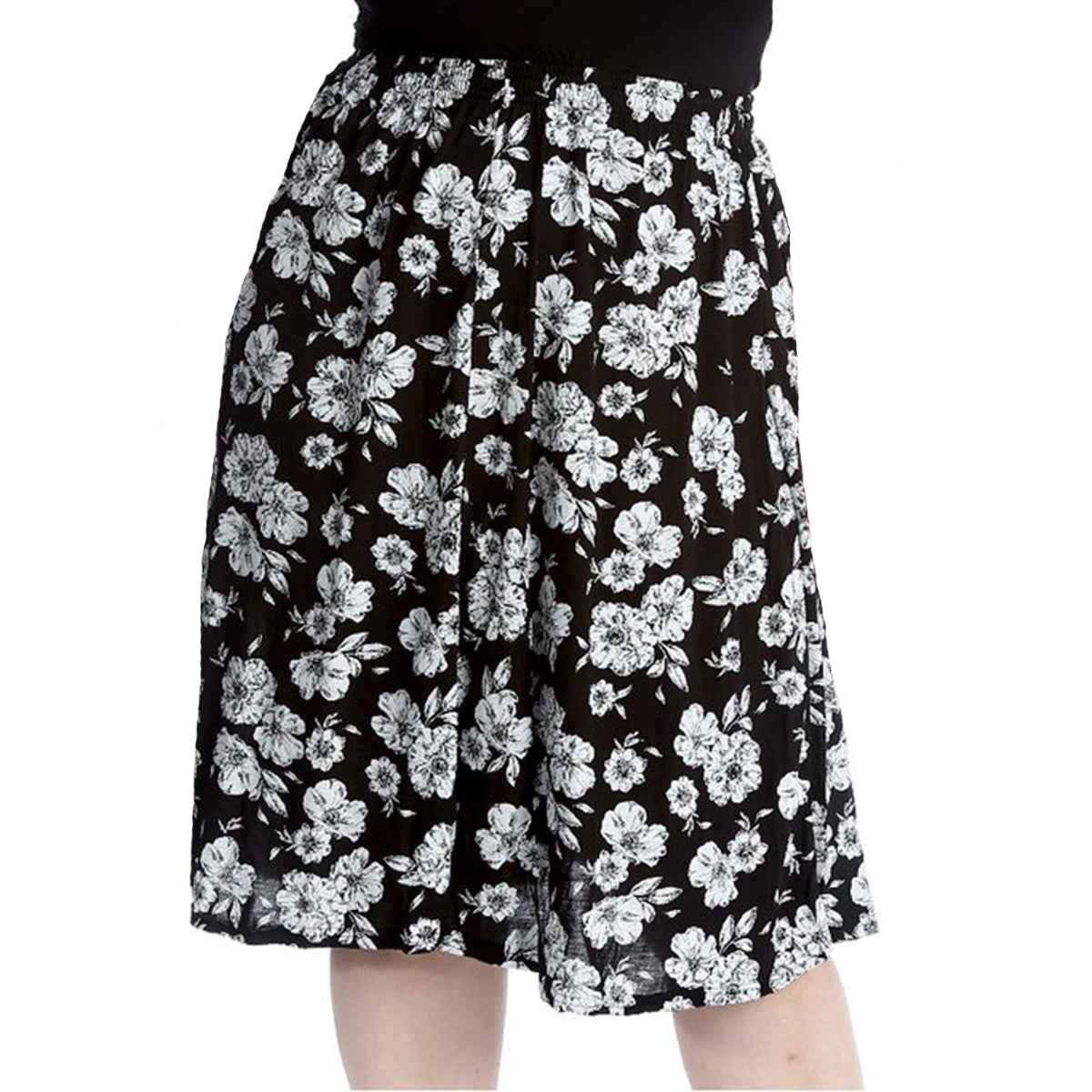 Elastic Waist patterned UPPER CALF length skirt - PLUS SIZES