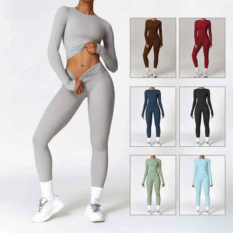Tight-fitting Brushed Yoga Suit Quick-drying Fitness Clothes Fitness Long Sleeve Tracksuits Sports Suit Gym Top High Waist Leggings Women Sets Yoga Set
