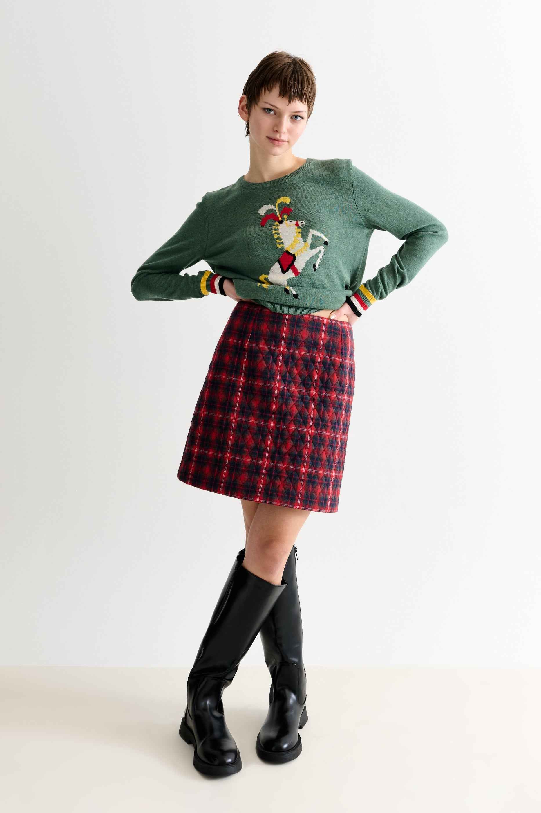 Aubin Winter Check Quilted Mini Skirt – Red