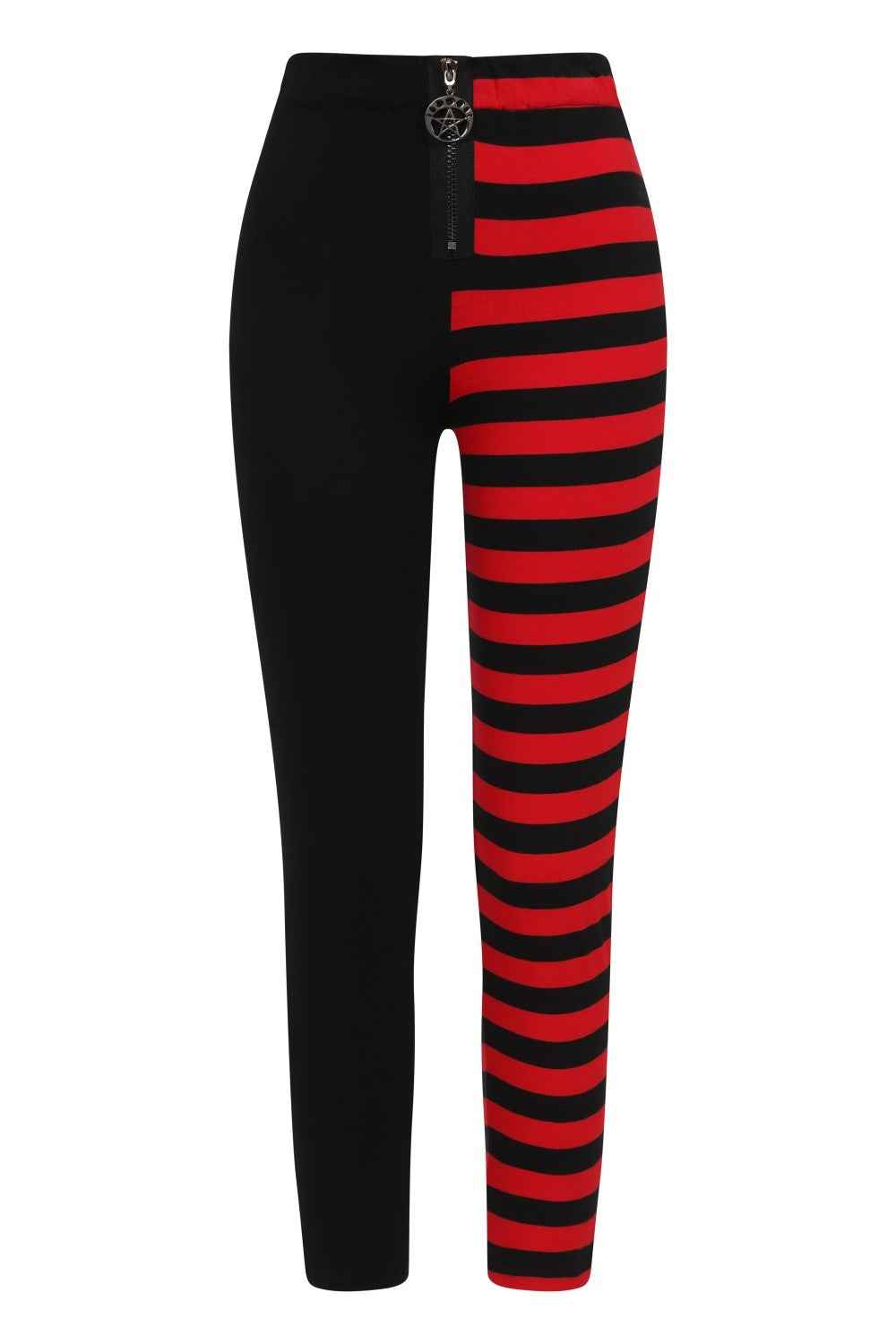 Banned Half Black Half Stripes Leggings - Red