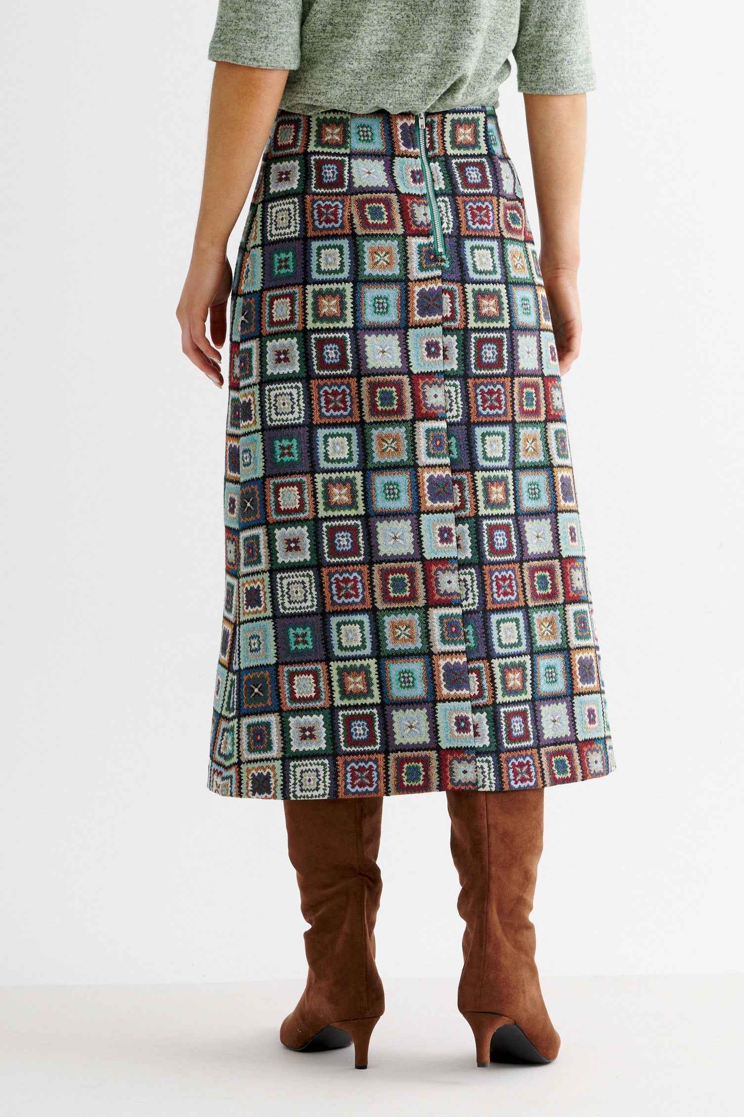 Buffy 70's Patch Jacquard Midi Skirt