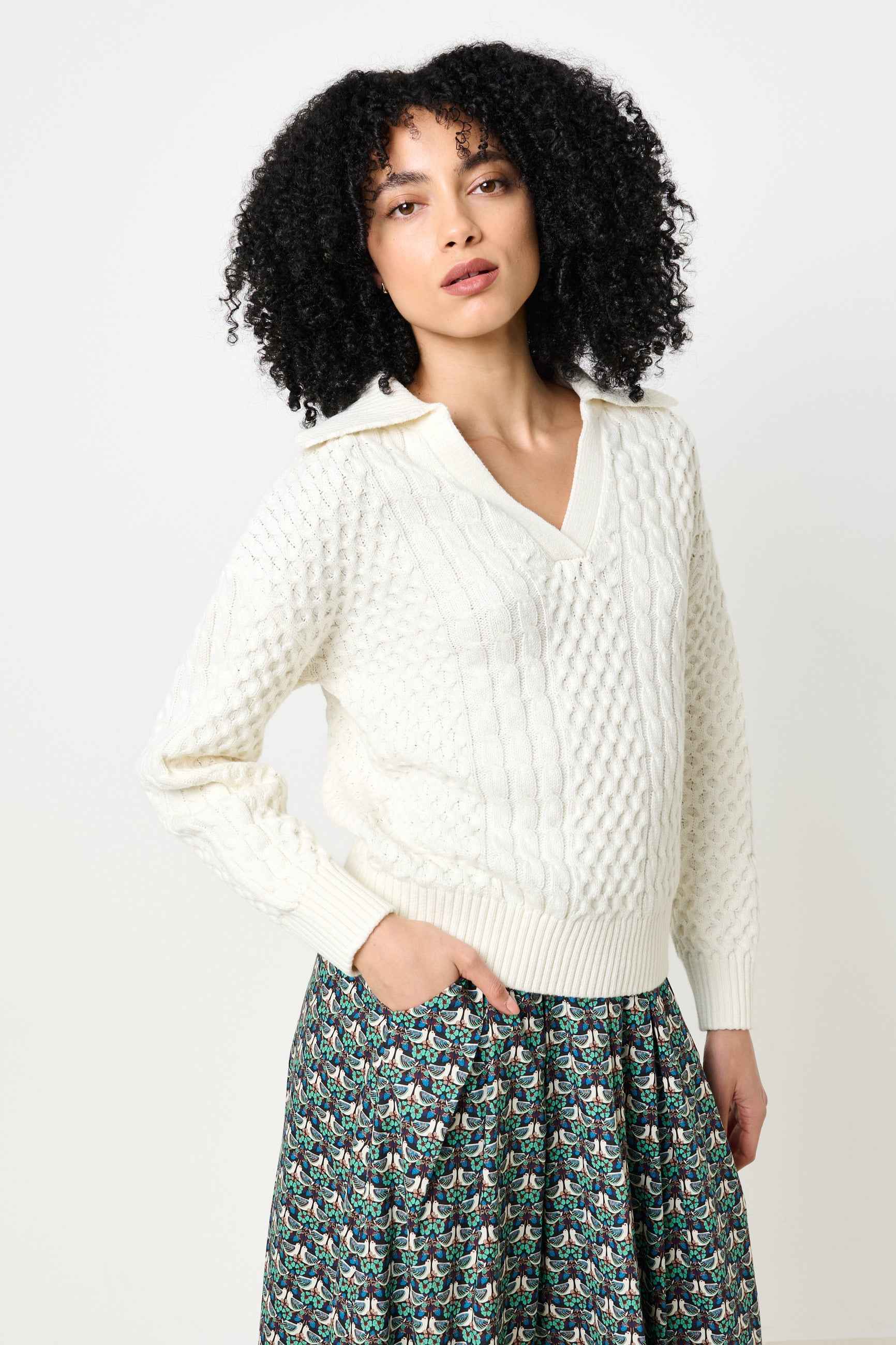Jamie Cable Collar Jumper - Off White