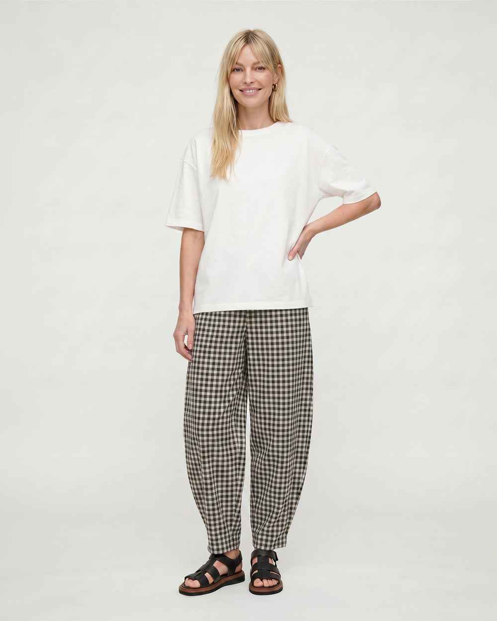 Kate Black Check Barrel Leg Trouser