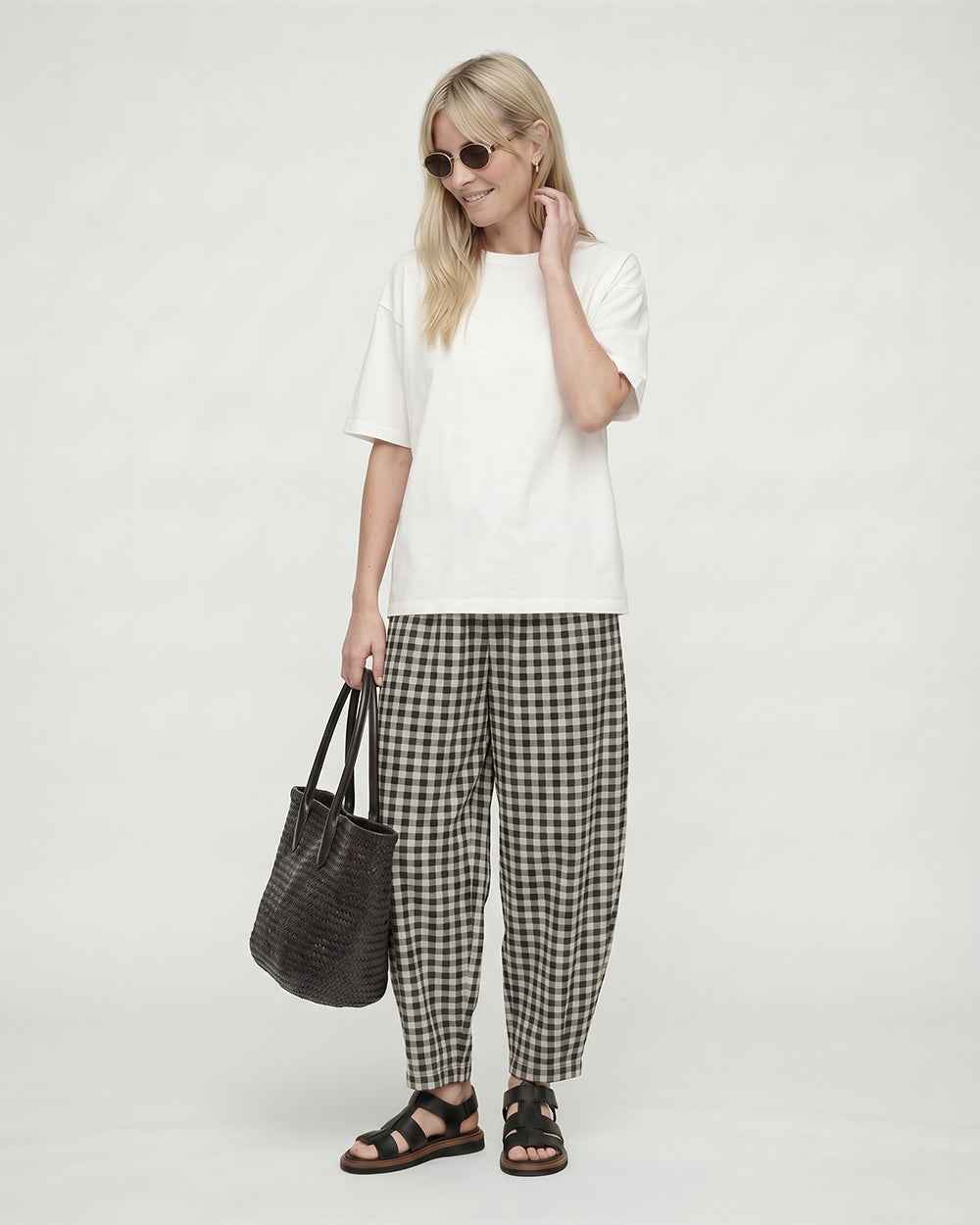 Kate Black Check Barrel Leg Trouser
