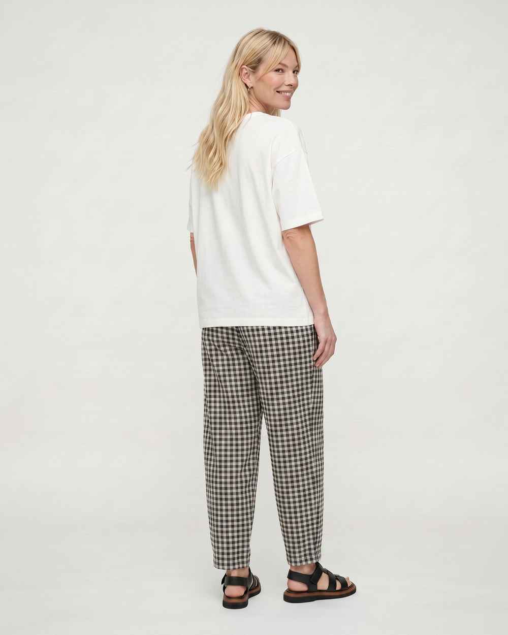 Kate Black Check Barrel Leg Trouser