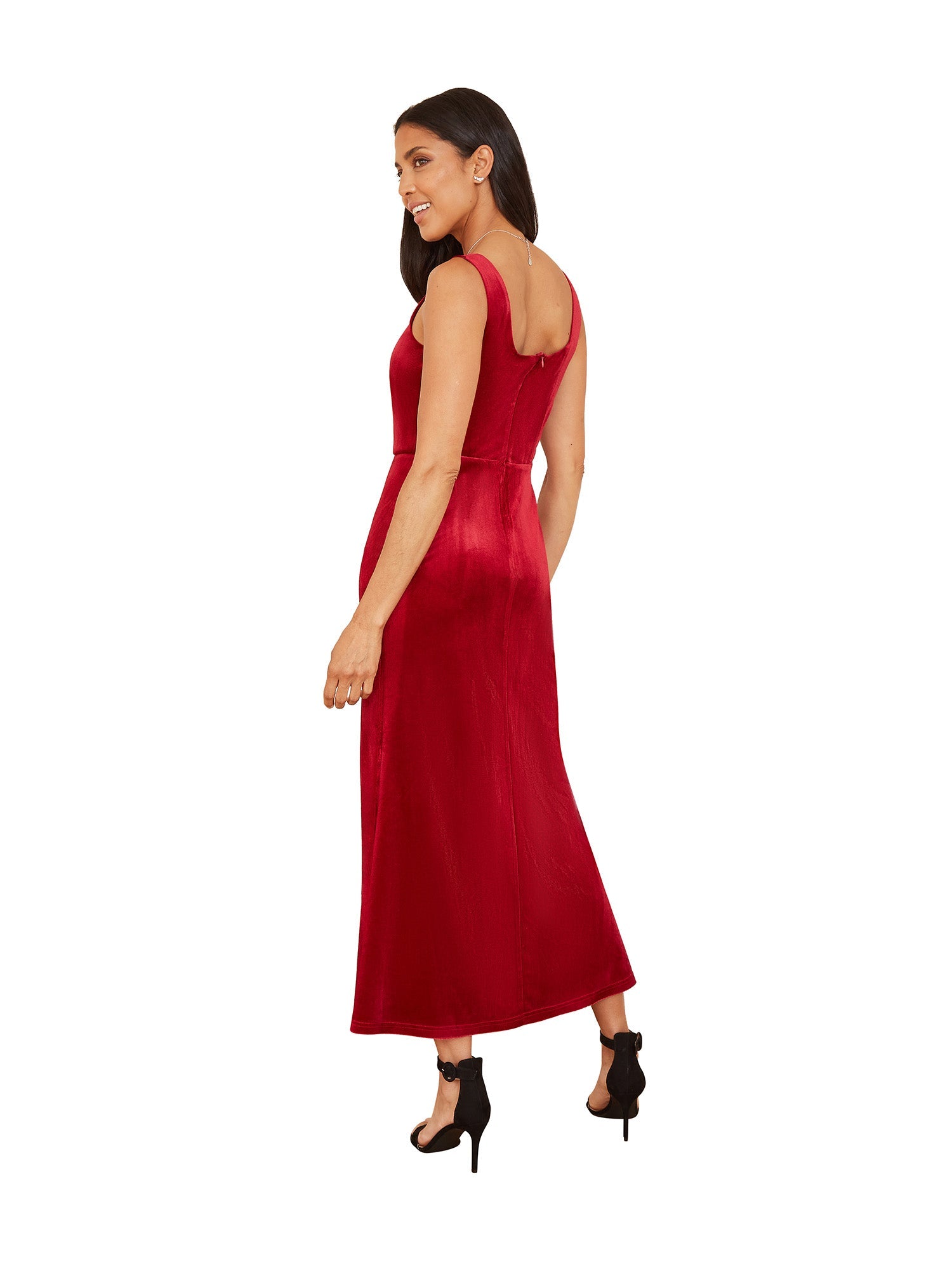 Mela Red Velvet Fitted Midi Dress