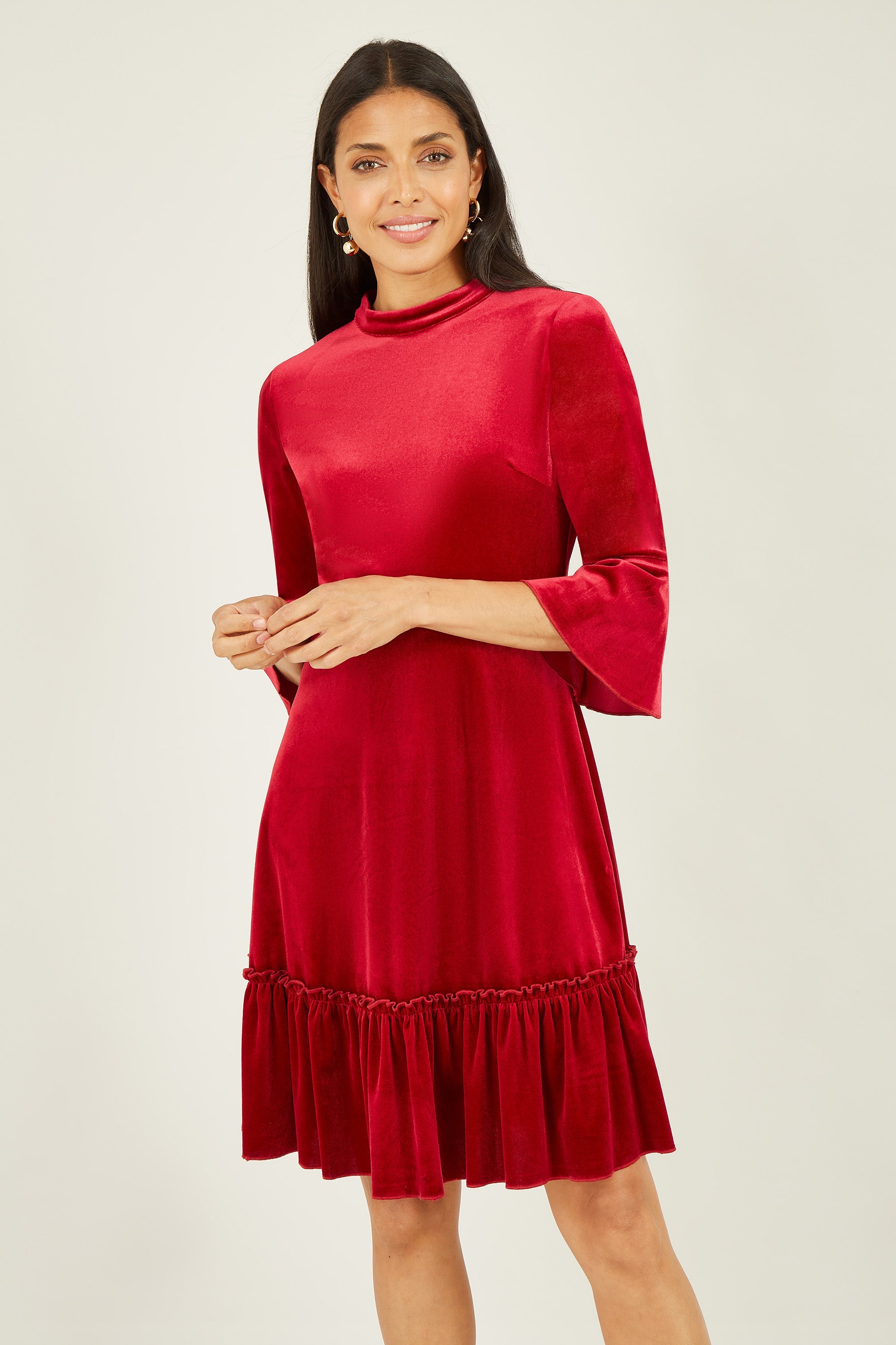 Mela Red Velvet High Neck Skater Dress