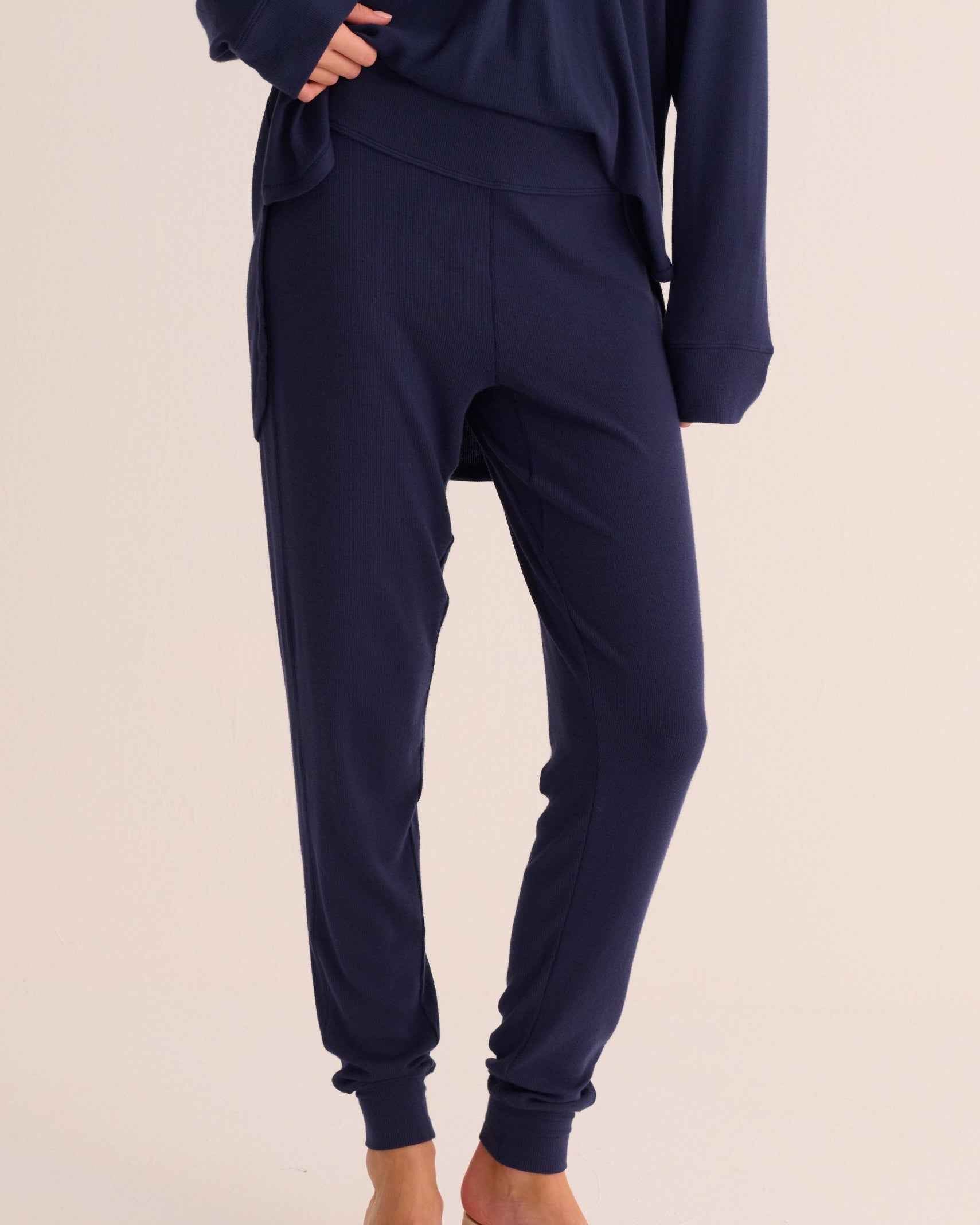 Navy Ribbed Modal Hero Shirt and Cuffed Leggings Set