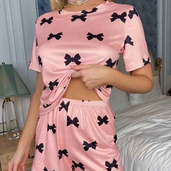 Round Neck T-shirt Pajamas Shorts Sweet Two-piece Set Suit