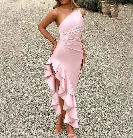 Elegant Slim Sloping Backless Dress