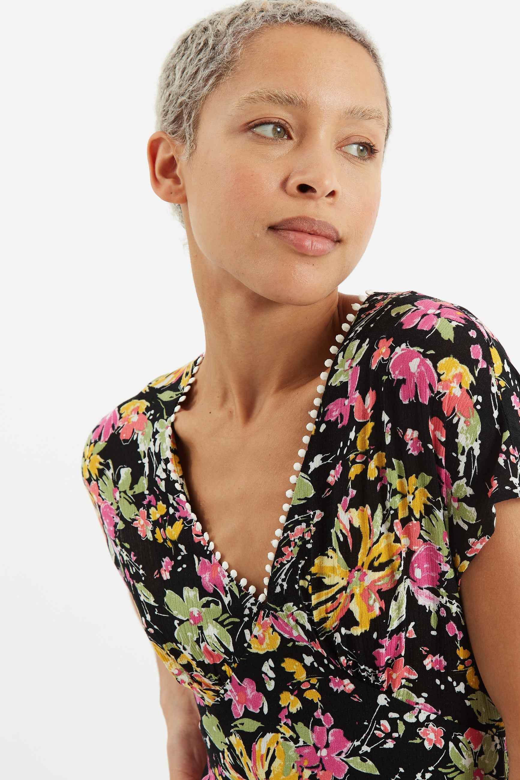 Unity Flower Burst V-Neck Midi Dress