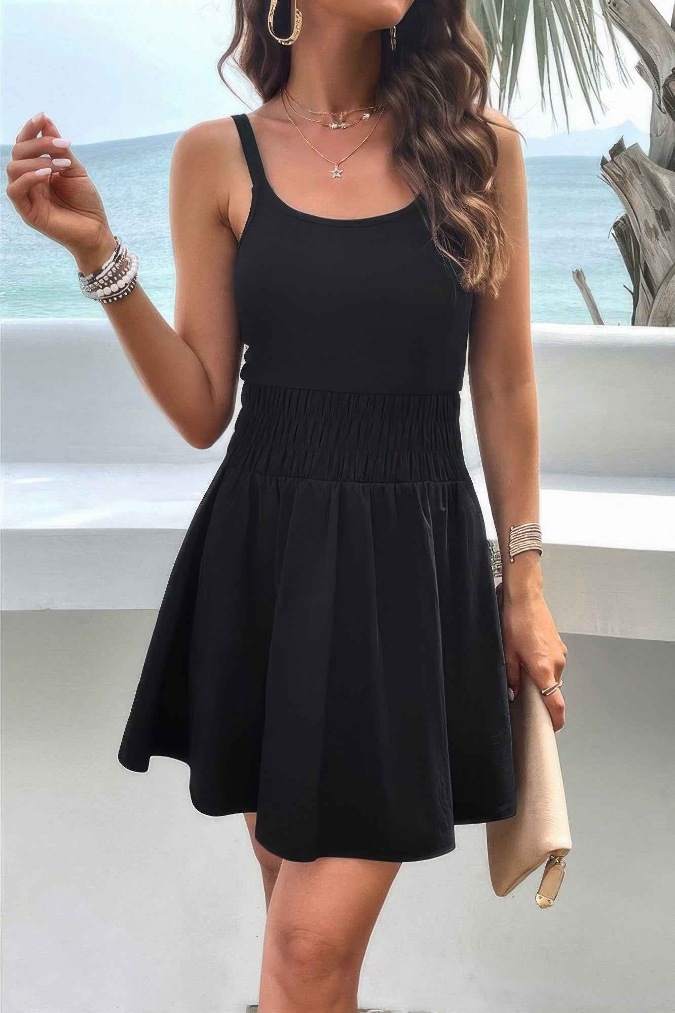 Athletic Sleeveless Elastic Waistband Swing Dress