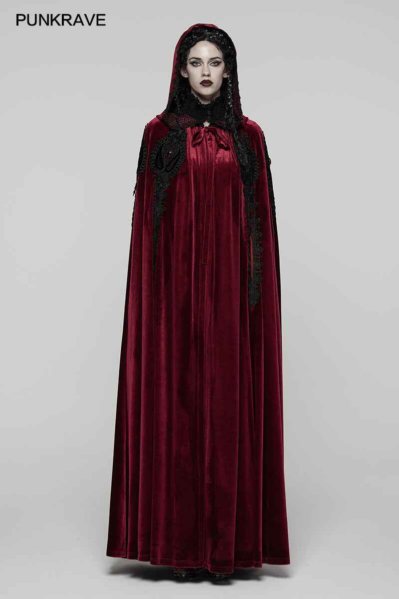 Punk Rave Seraphiel Gothic Velvet Cloak – Blood Red