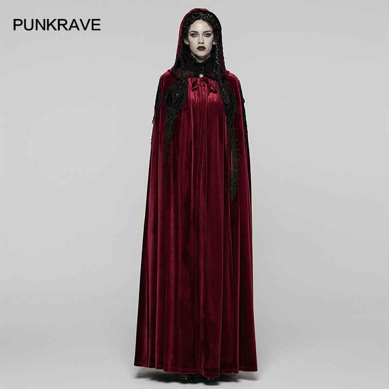 Punk Rave Seraphiel Gothic Velvet Cloak – Blood Red