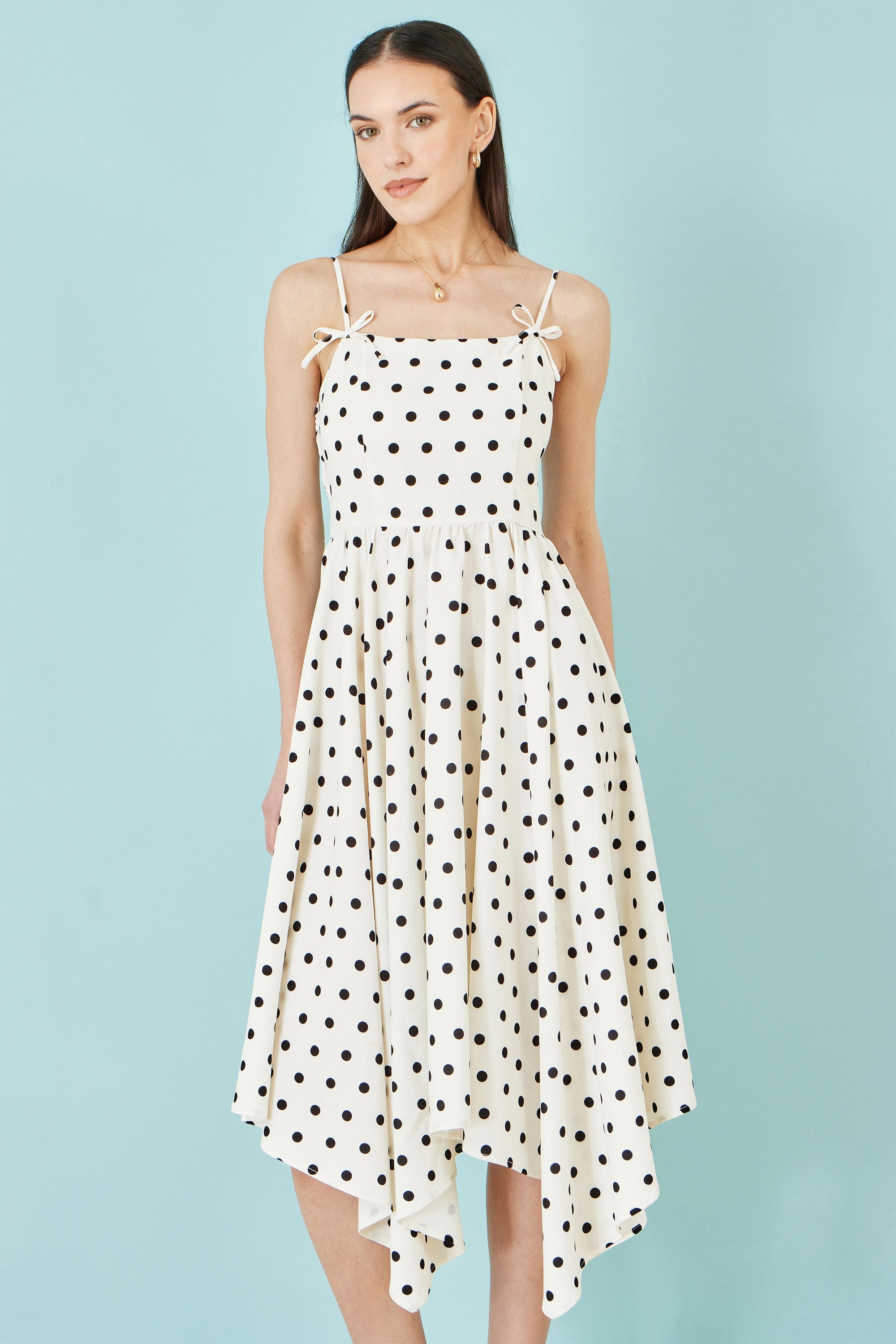 Yumi Polka Dot Hankerchief Hem Dress