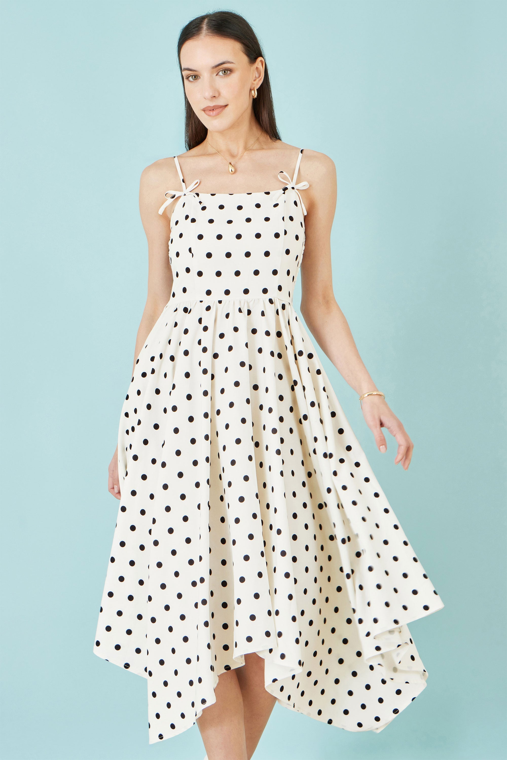 Yumi Polka Dot Hankerchief Hem Dress
