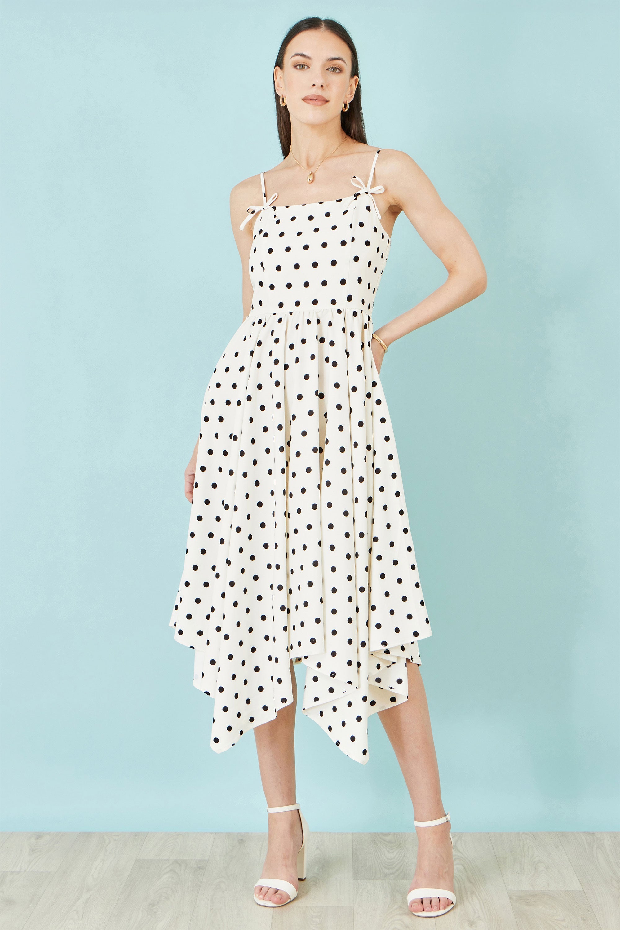 Yumi Polka Dot Hankerchief Hem Dress