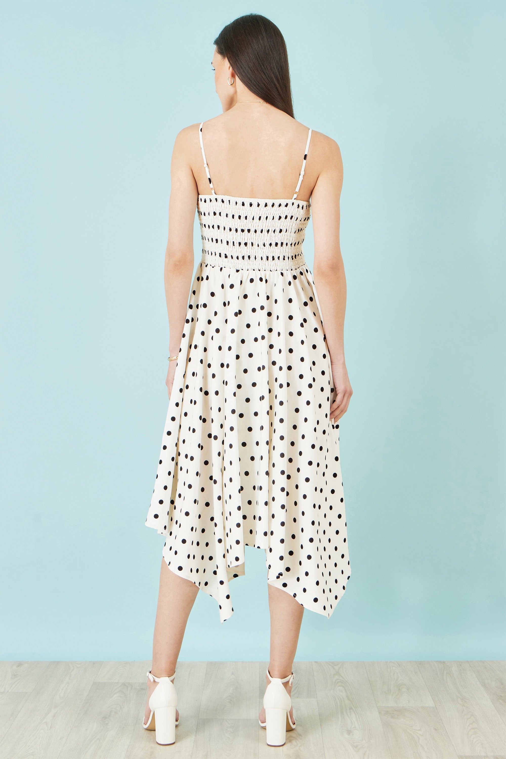 Yumi Polka Dot Hankerchief Hem Dress