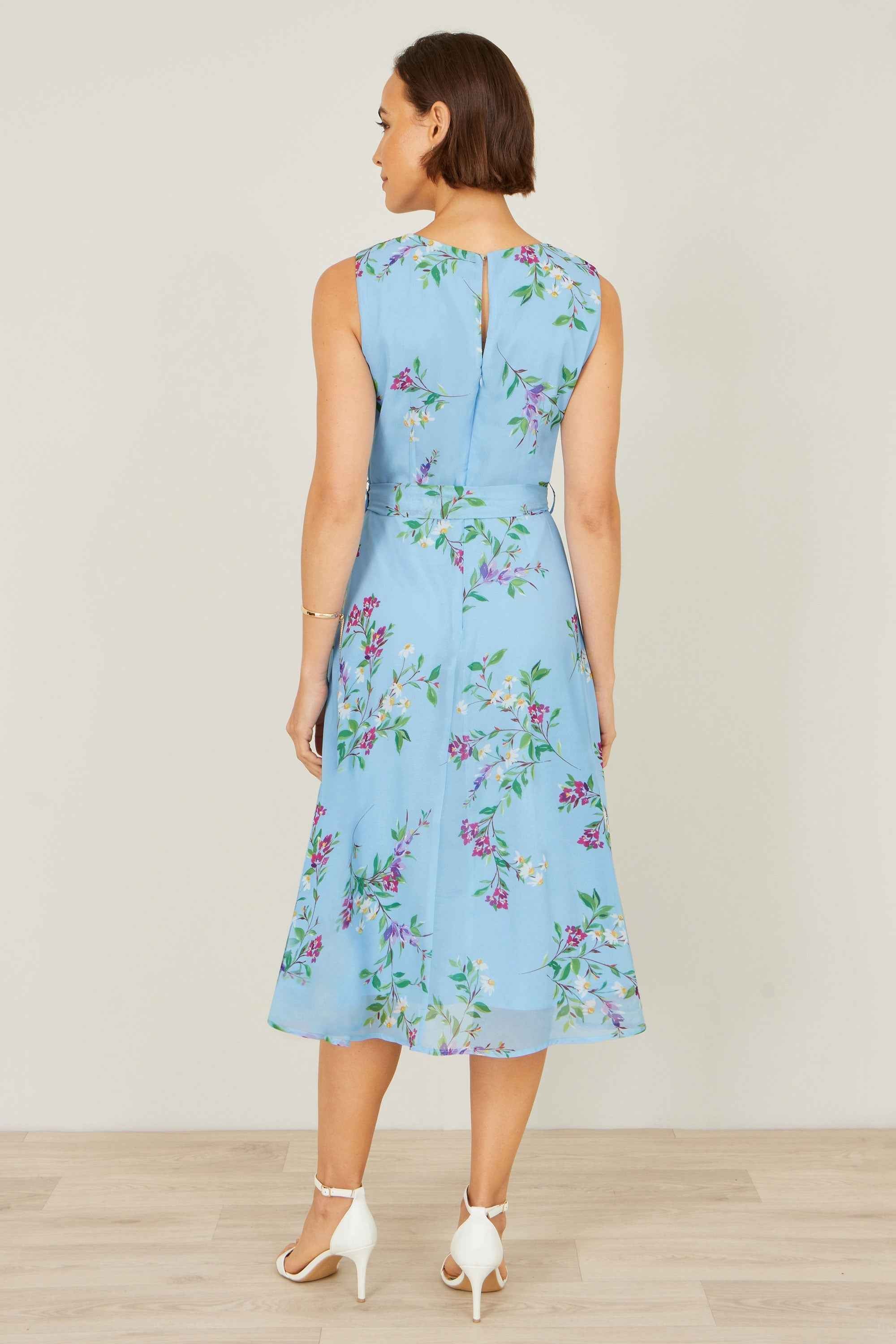 Yumi Blue Floral Print Midi Skater Dress