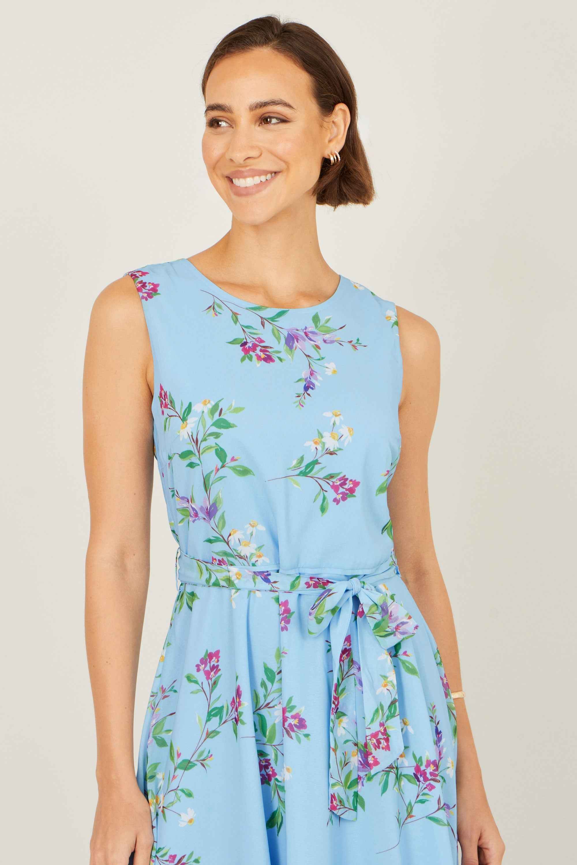 Yumi Blue Floral Print Midi Skater Dress