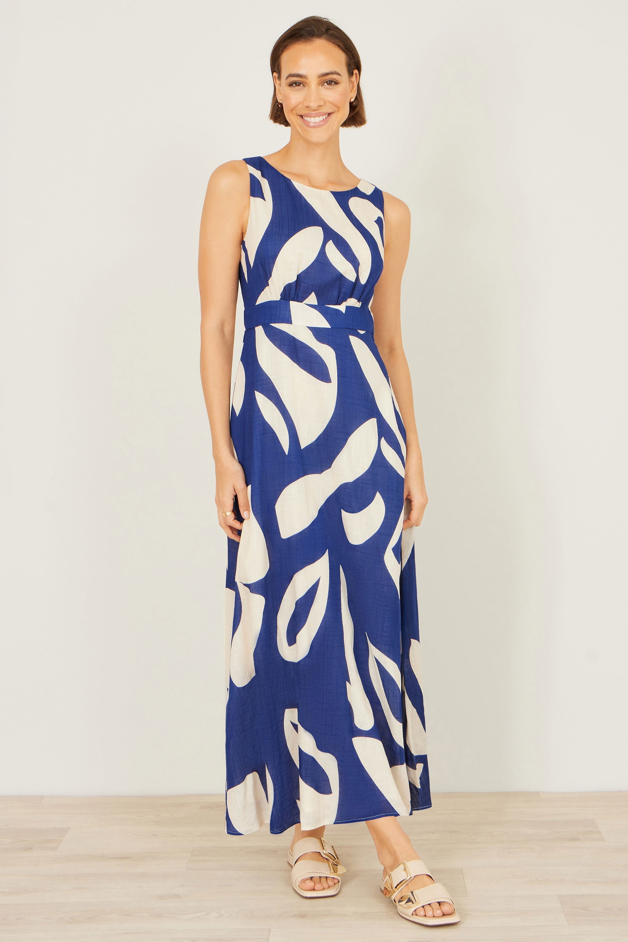 Yumi Navy Abstract Maxi Dress With Tie Back