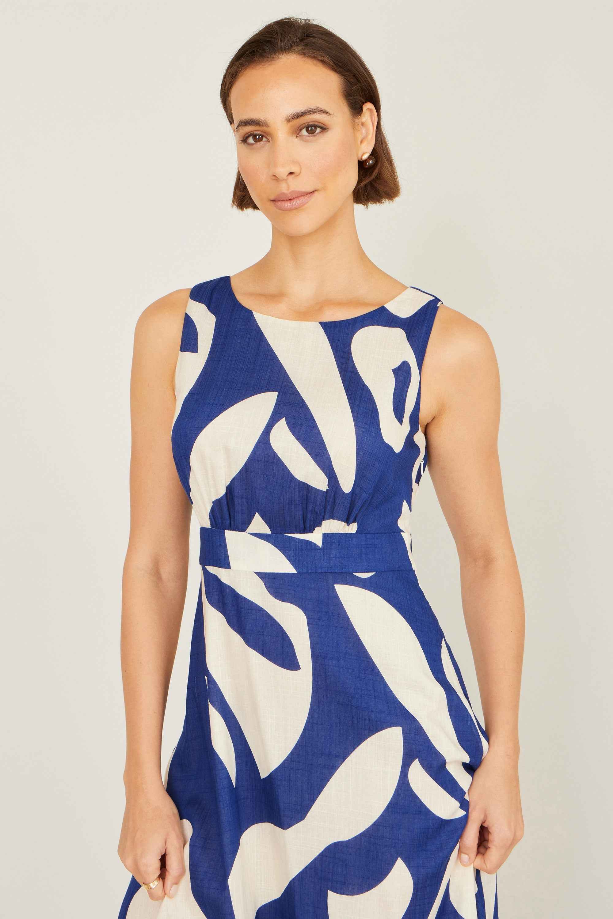 Yumi Navy Abstract Maxi Dress With Tie Back