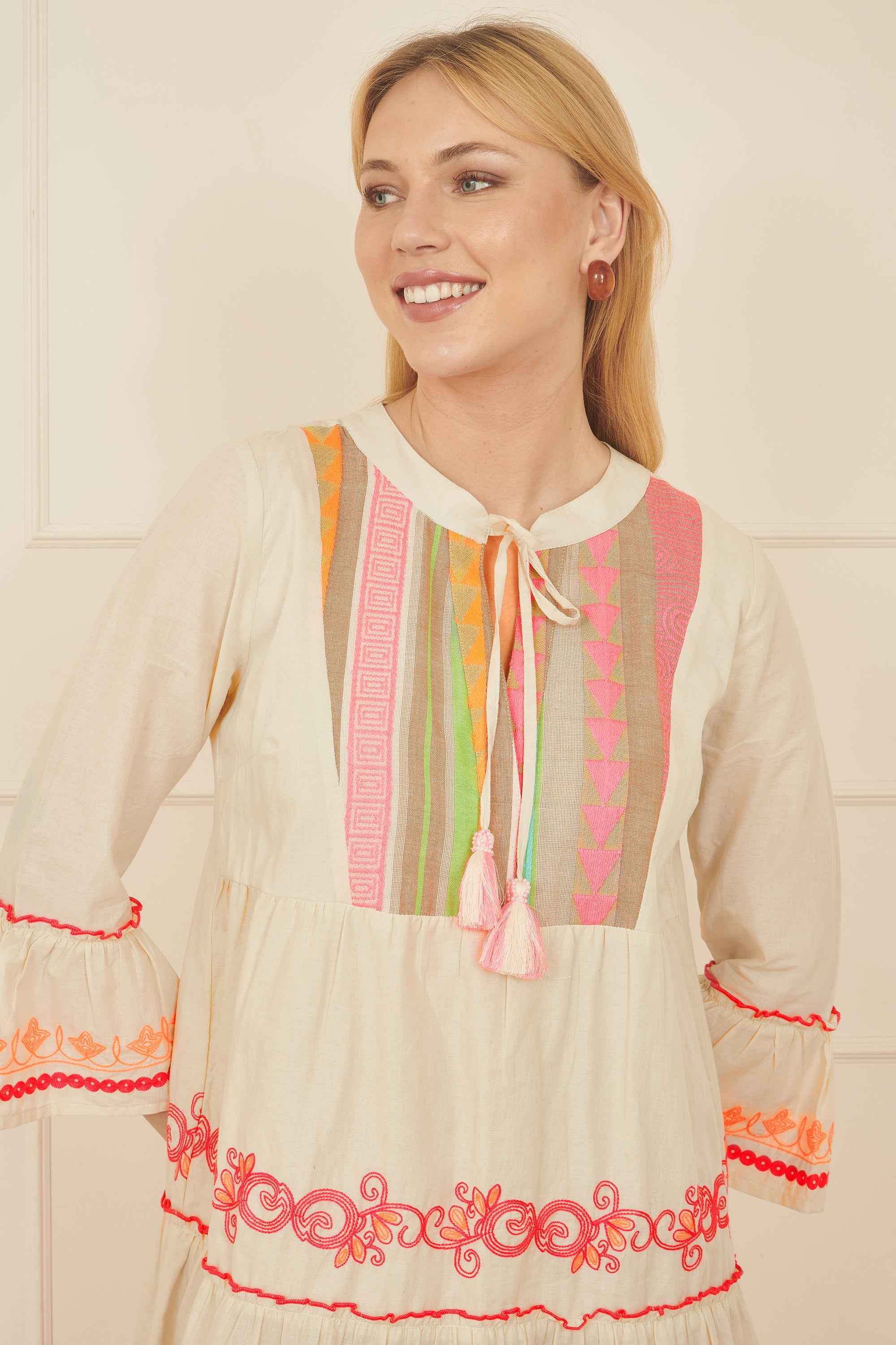 Yumi White Embroidered Cotton Tunic