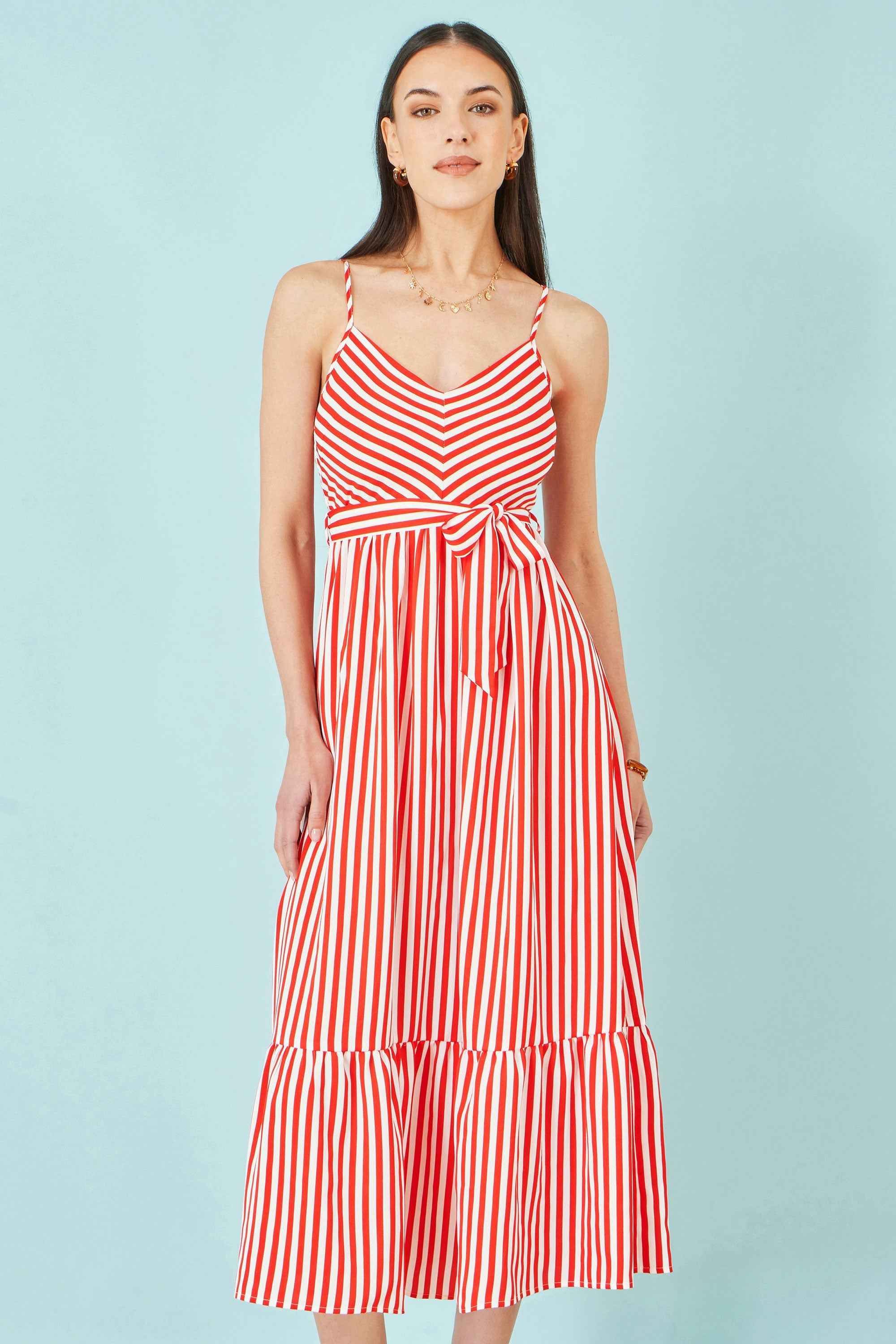 Yumi Red Stripe Midi Sun Dress