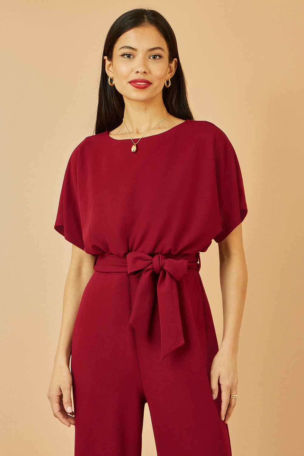Yumi Burgundy Batwing Stretch Jumpsuit