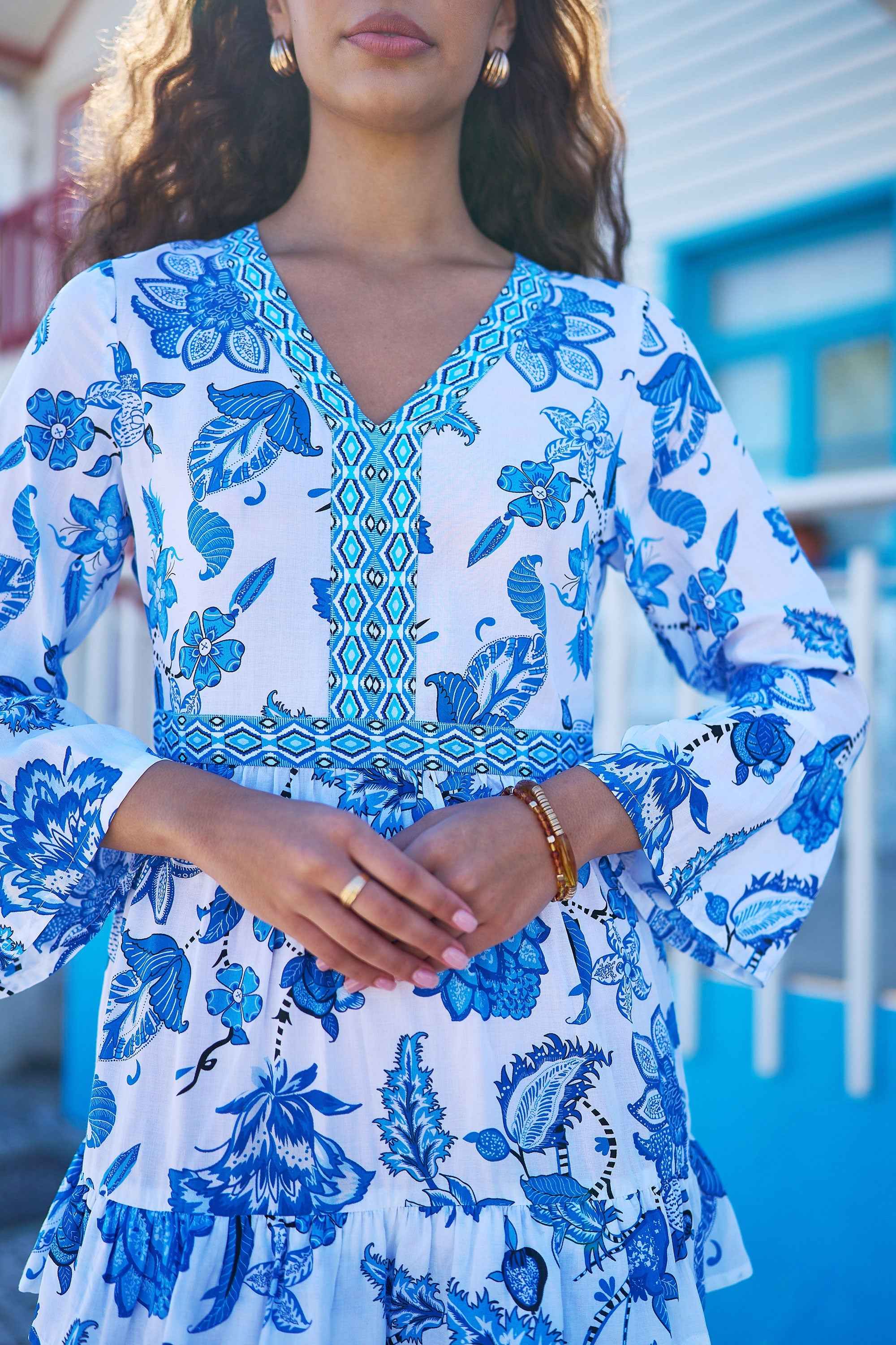 Yumi Blue Floral Tencel Beach Tunic
