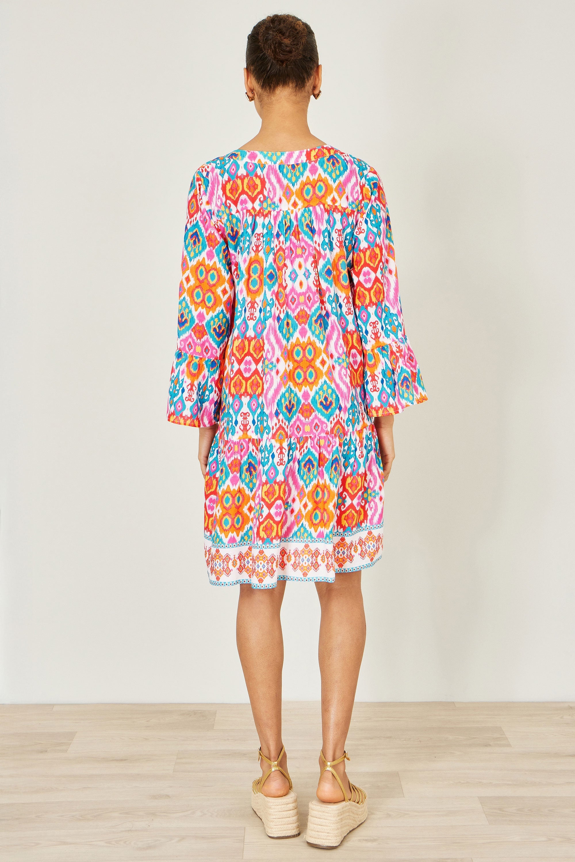 Yumi Multicolour Ikat Print Viscose Beach Tunic