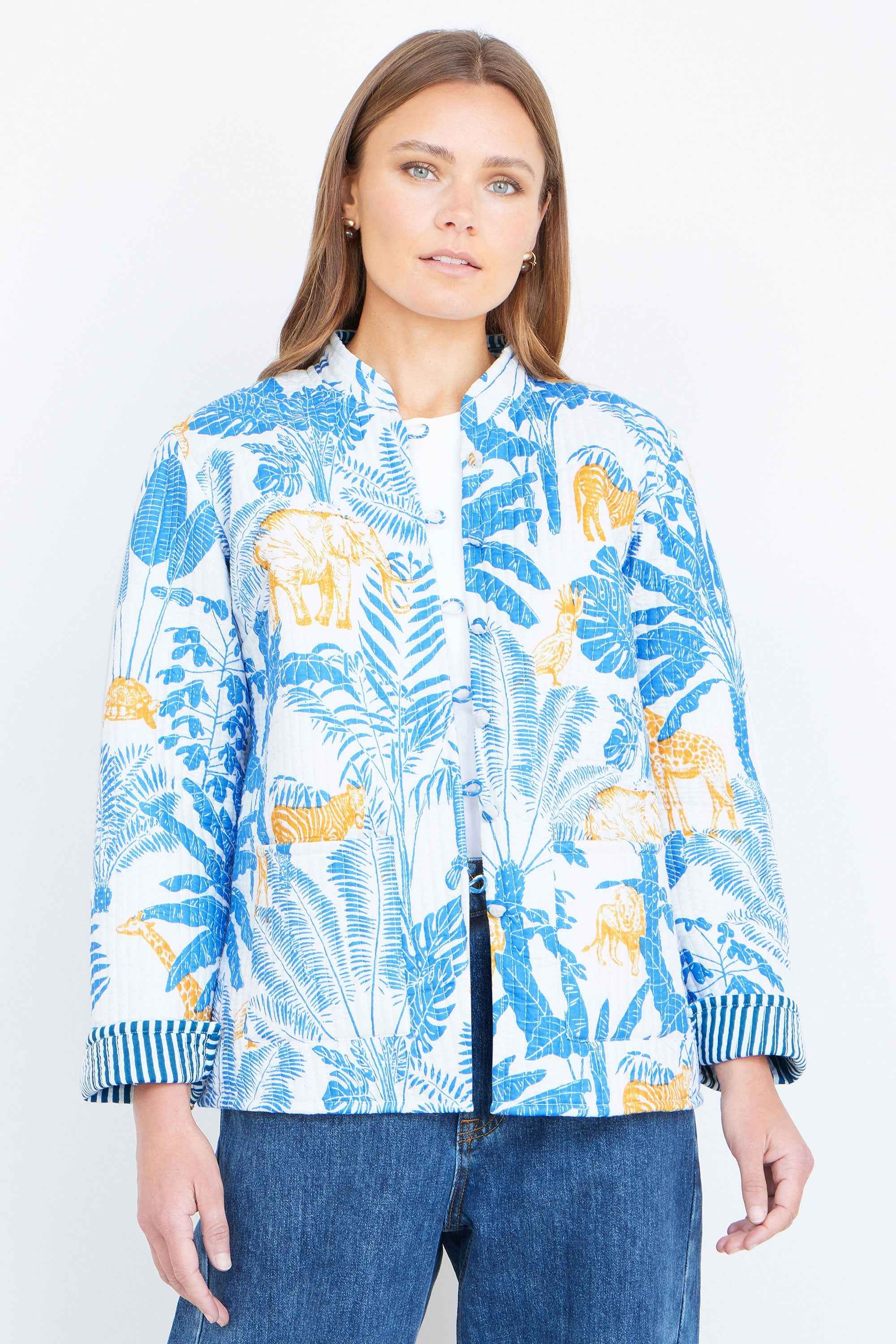 Yumi Blue Jungle Reversible Cotton Quilted Jacket