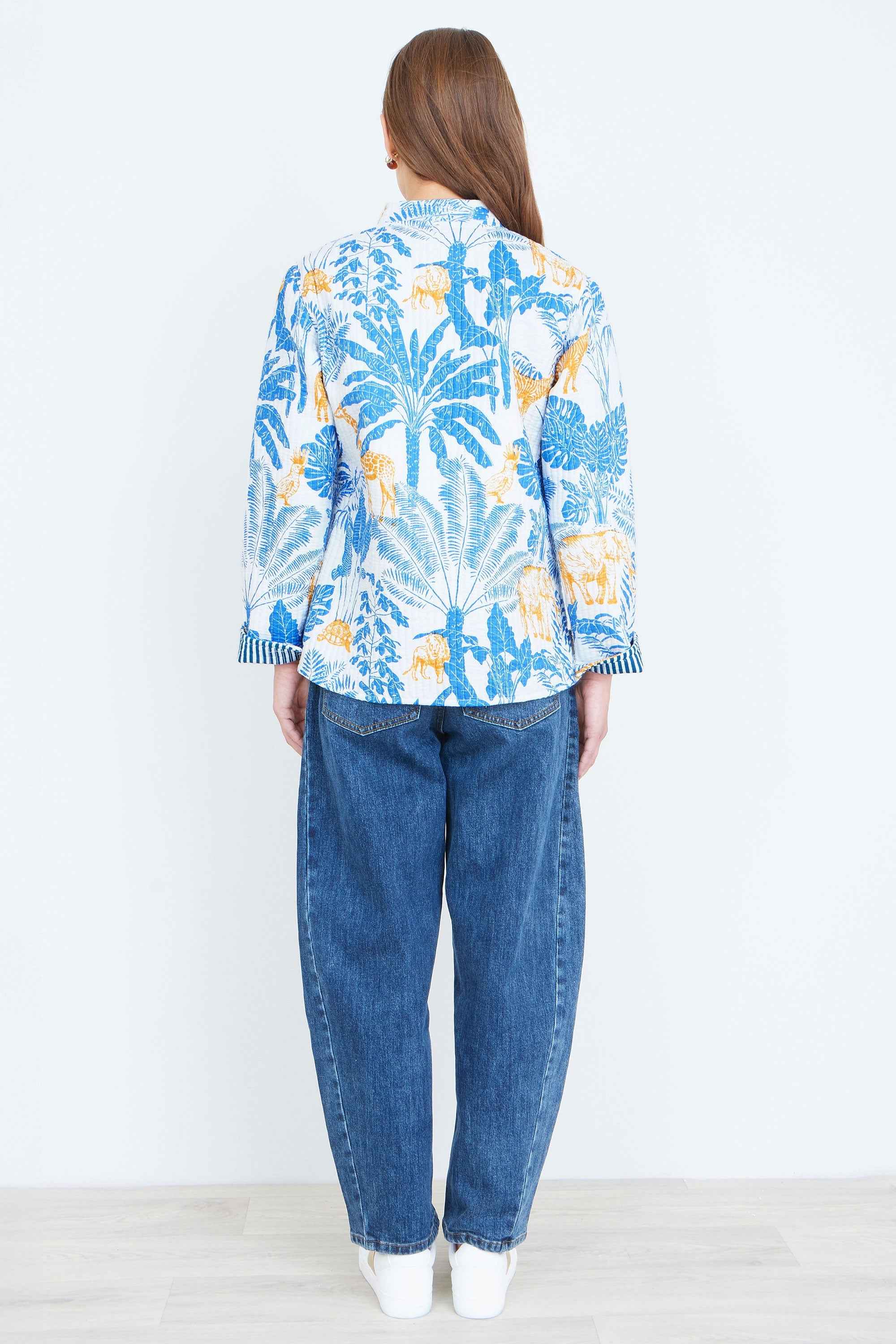 Yumi Blue Jungle Reversible Cotton Quilted Jacket