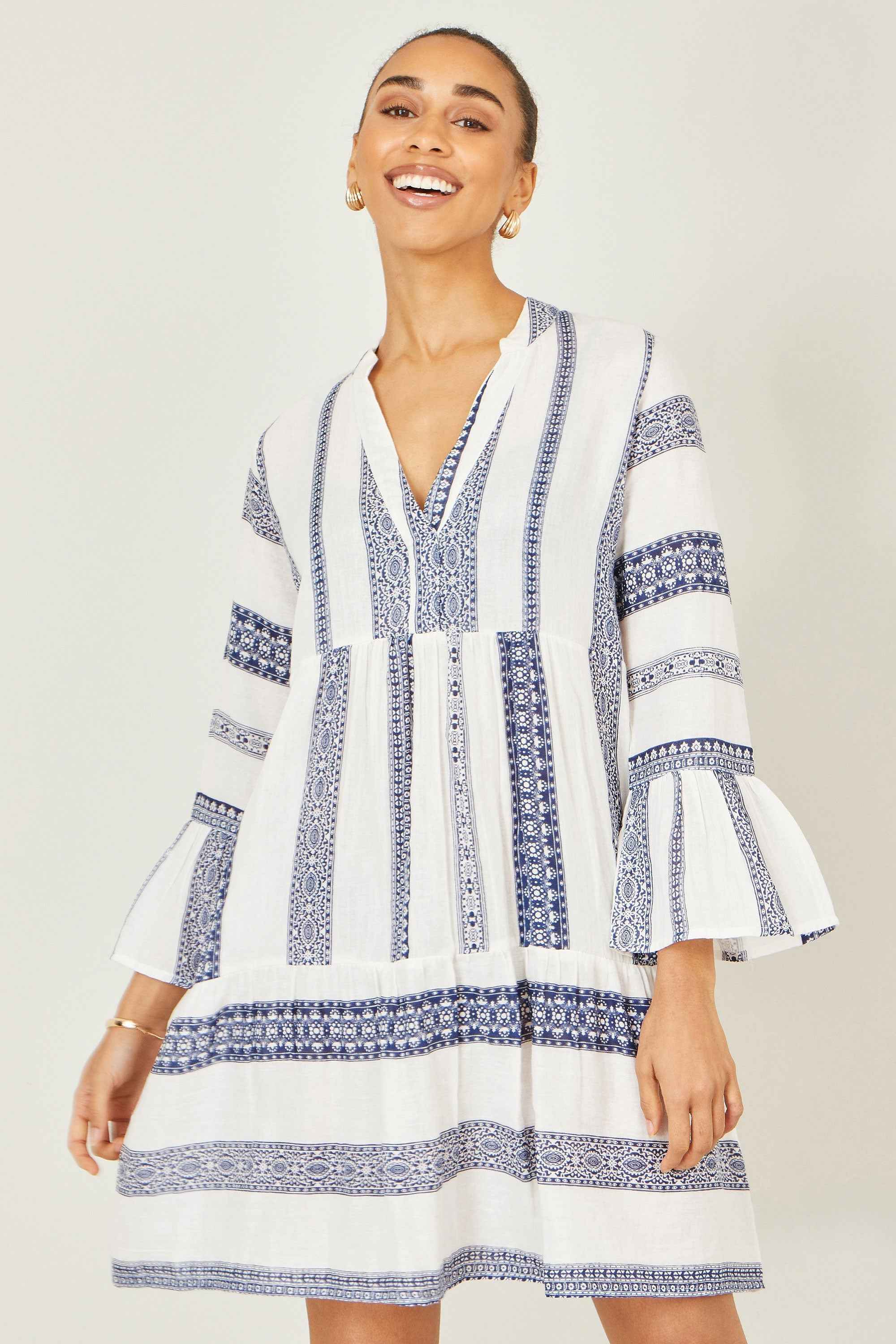 Yumi White Cotton Stripe Tunic