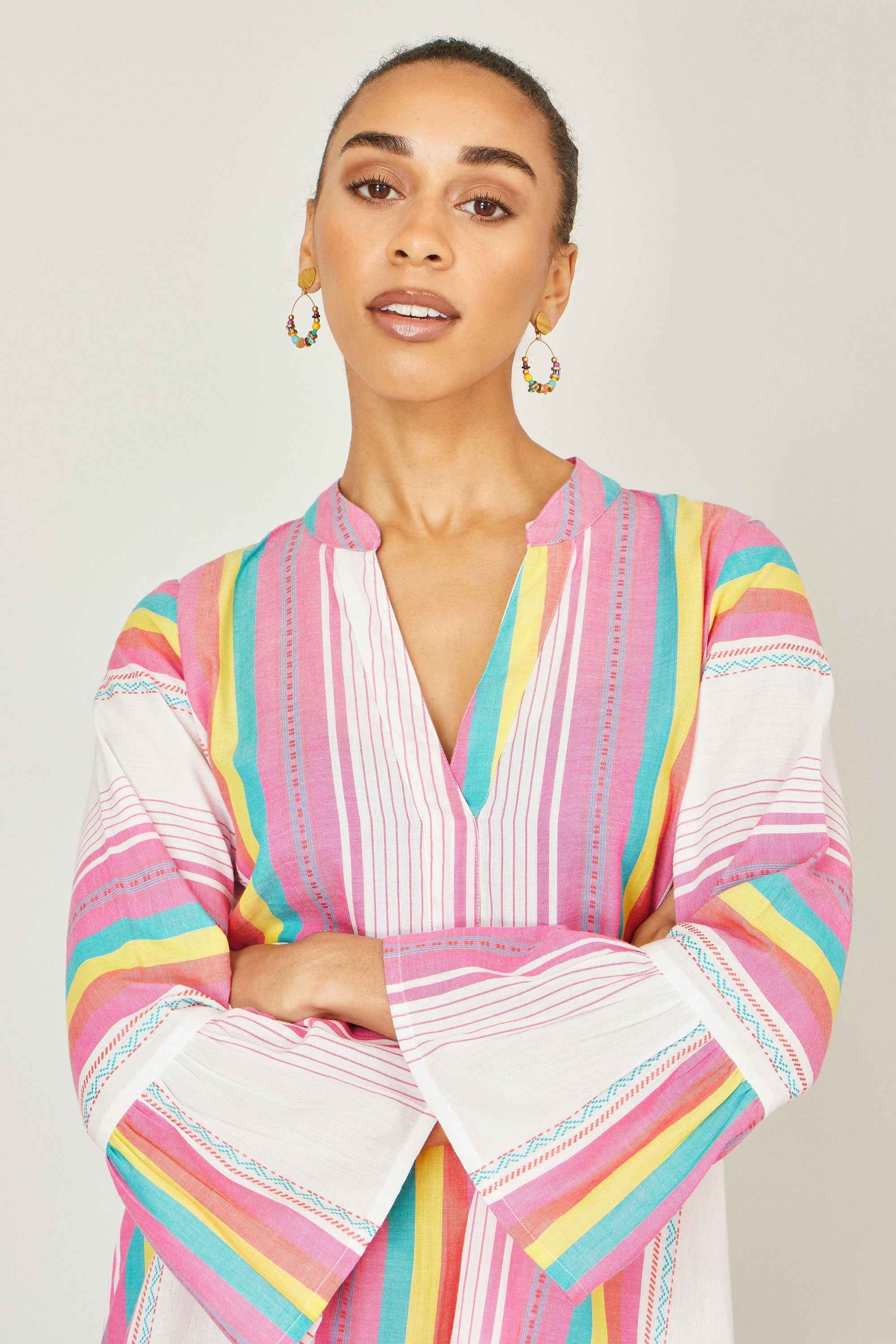 Yumi Multicolour Cotton Stripe Tunic
