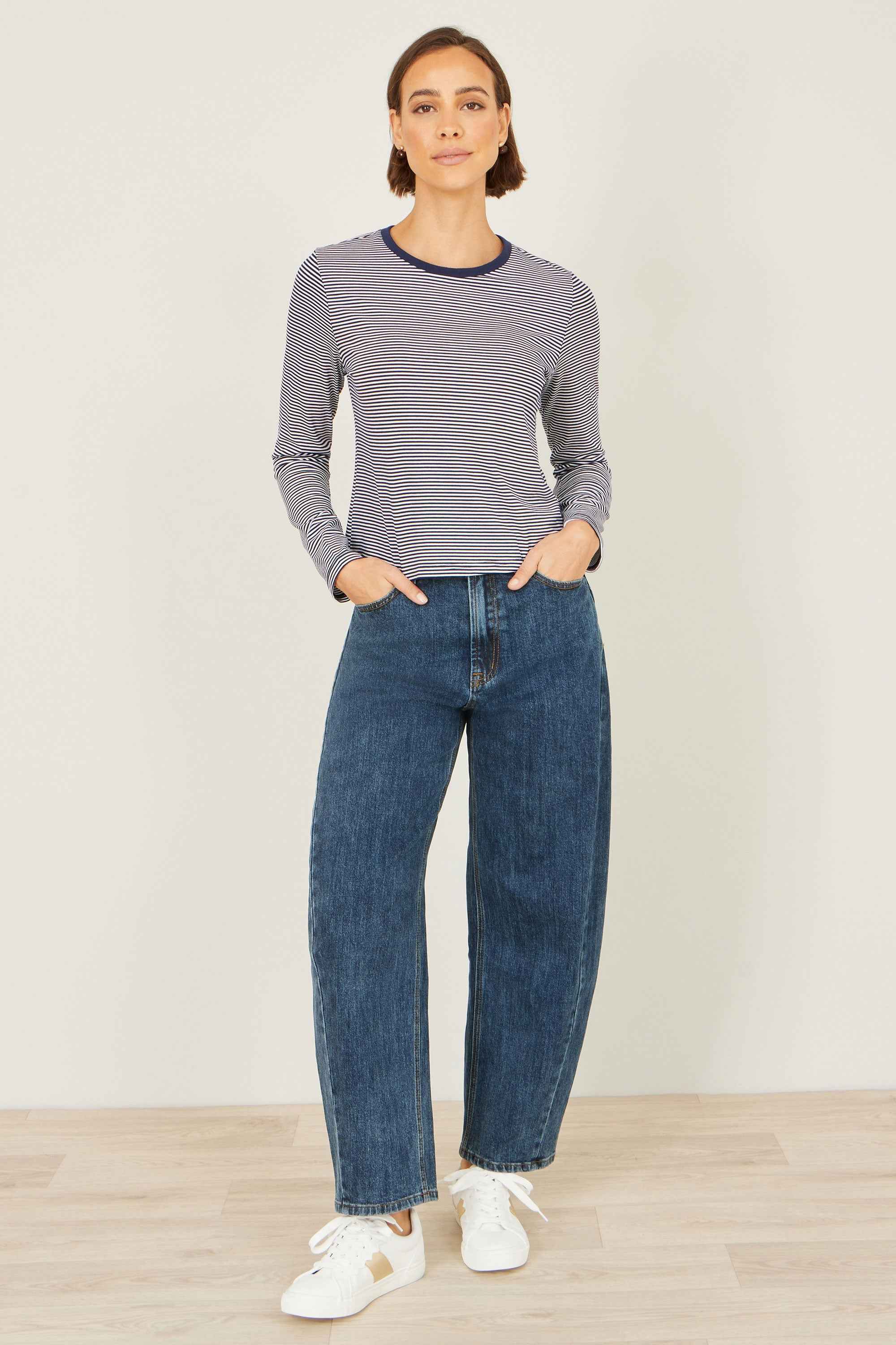 Yumi Navy Striped Jersey Long Sleeve T-Shirt
