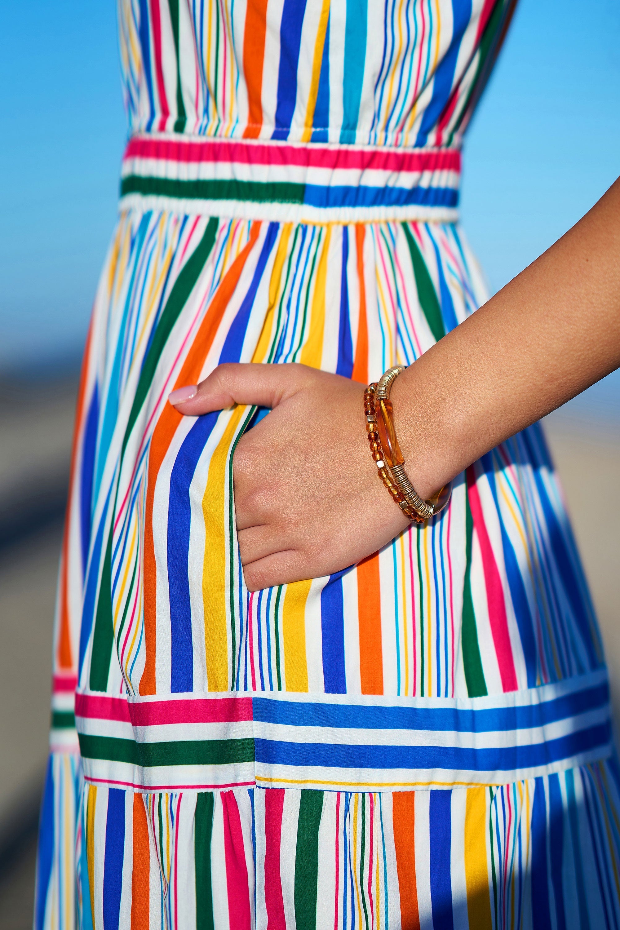 Yumi Multicolour Stripe Cotton Midi Sun Dress