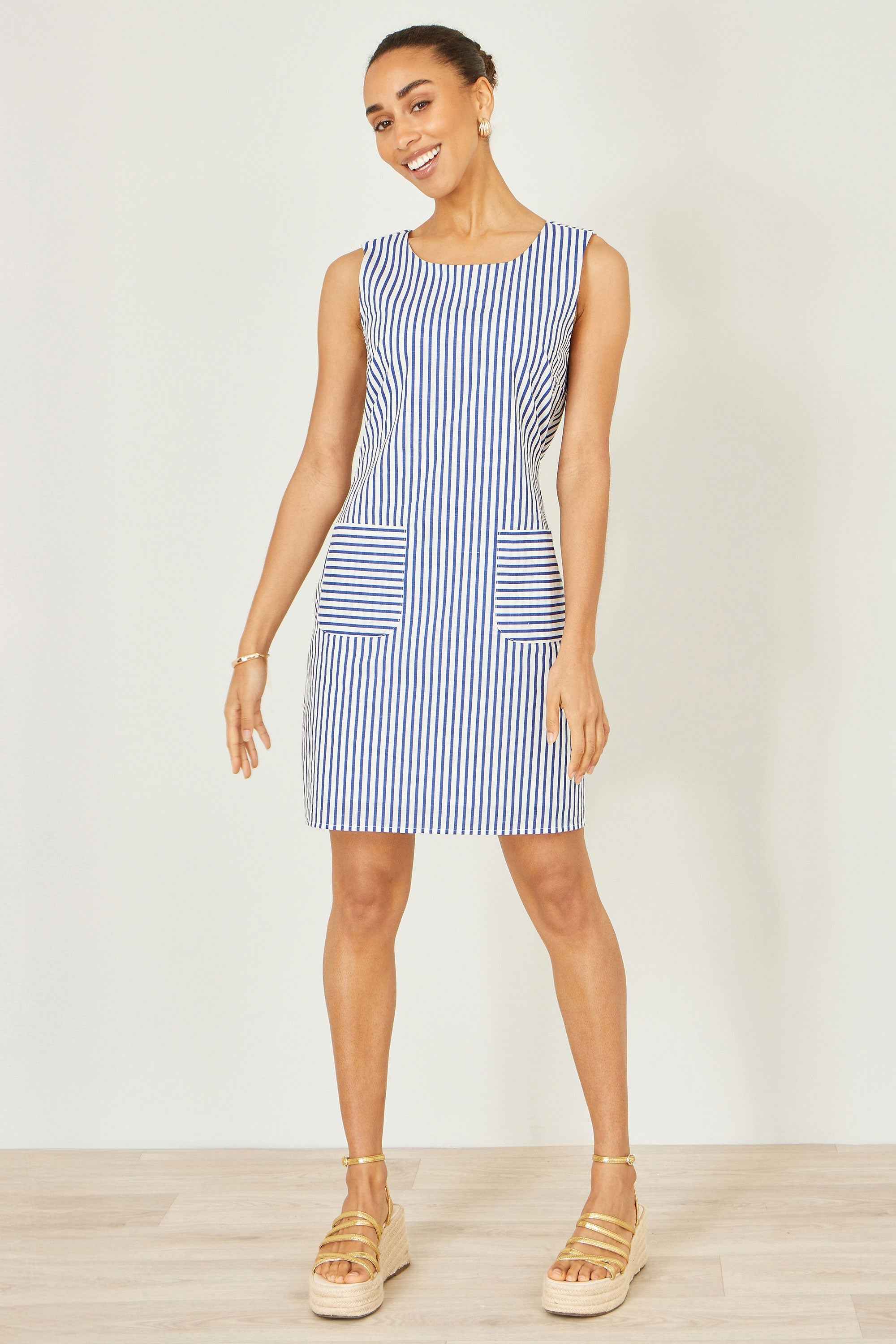 Yumi Navy Stripe Cotton Shift Dress