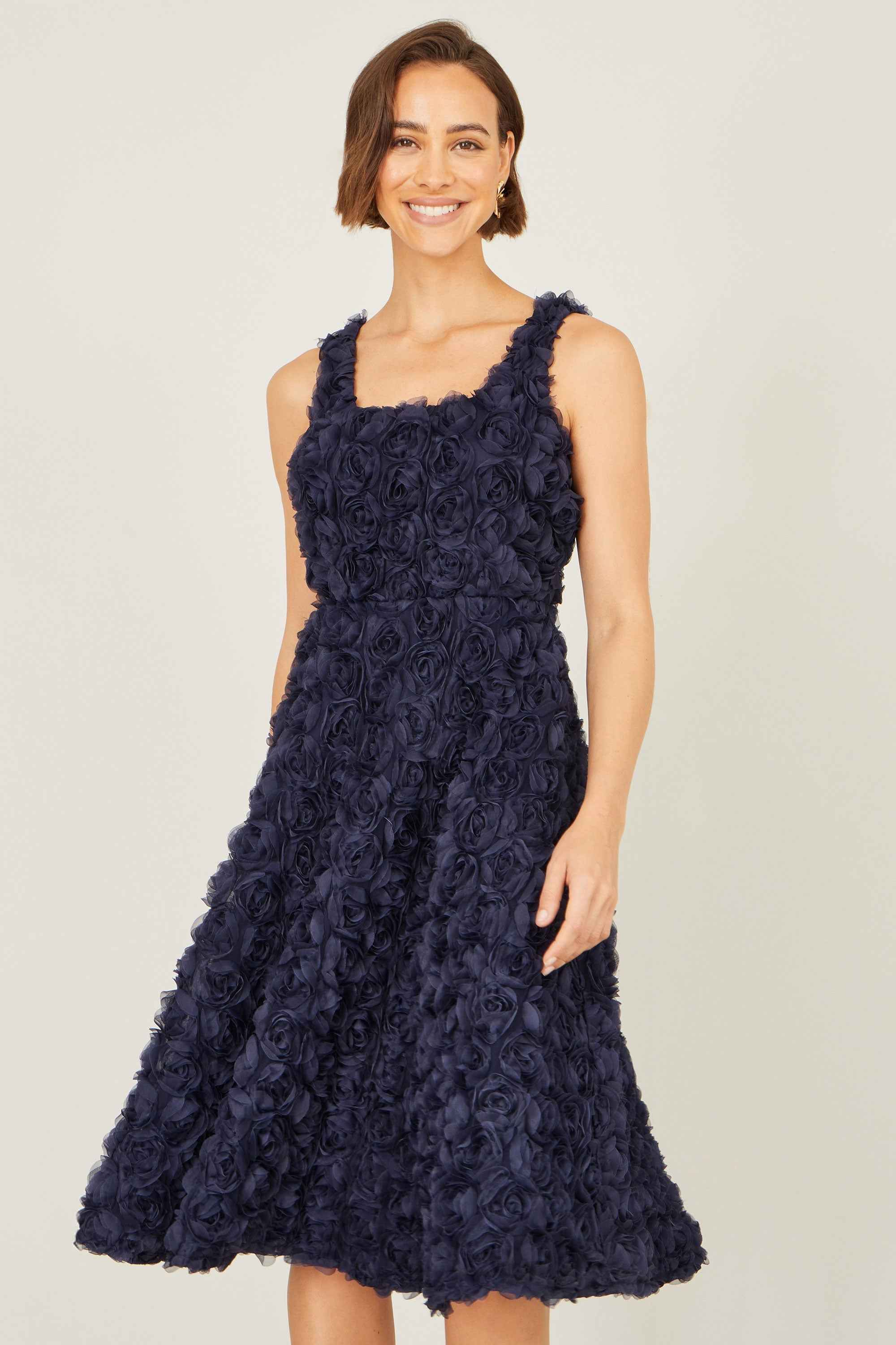 Yumi Navy Applique Floral Skater Dress