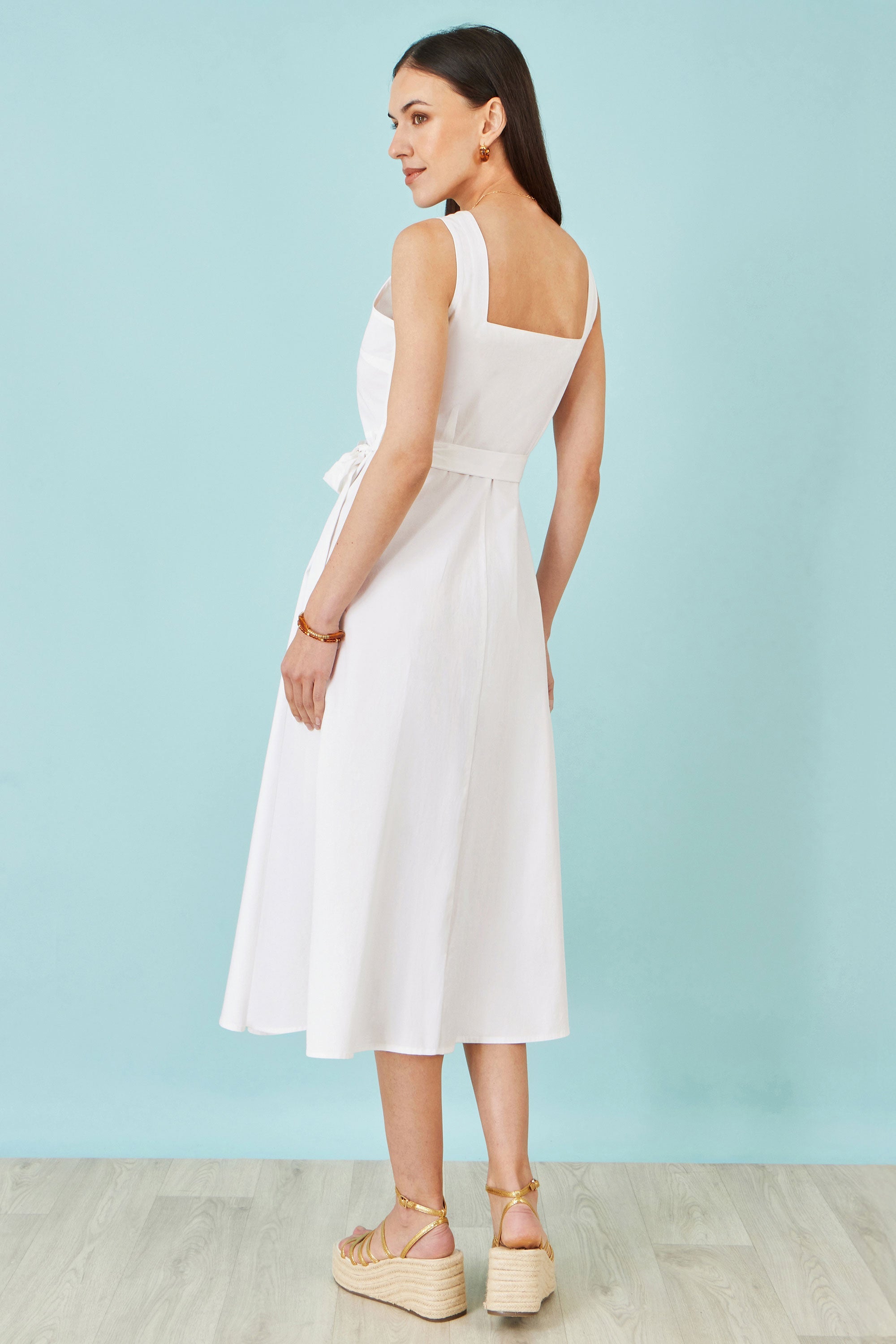 Yumi White Cotton Midi Dress With Embroidery
