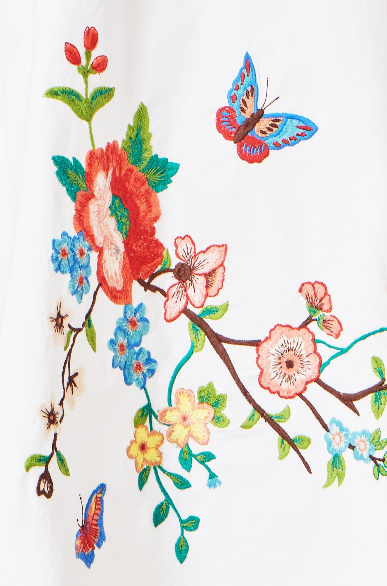 Yumi White Cotton Midi Dress With Embroidery
