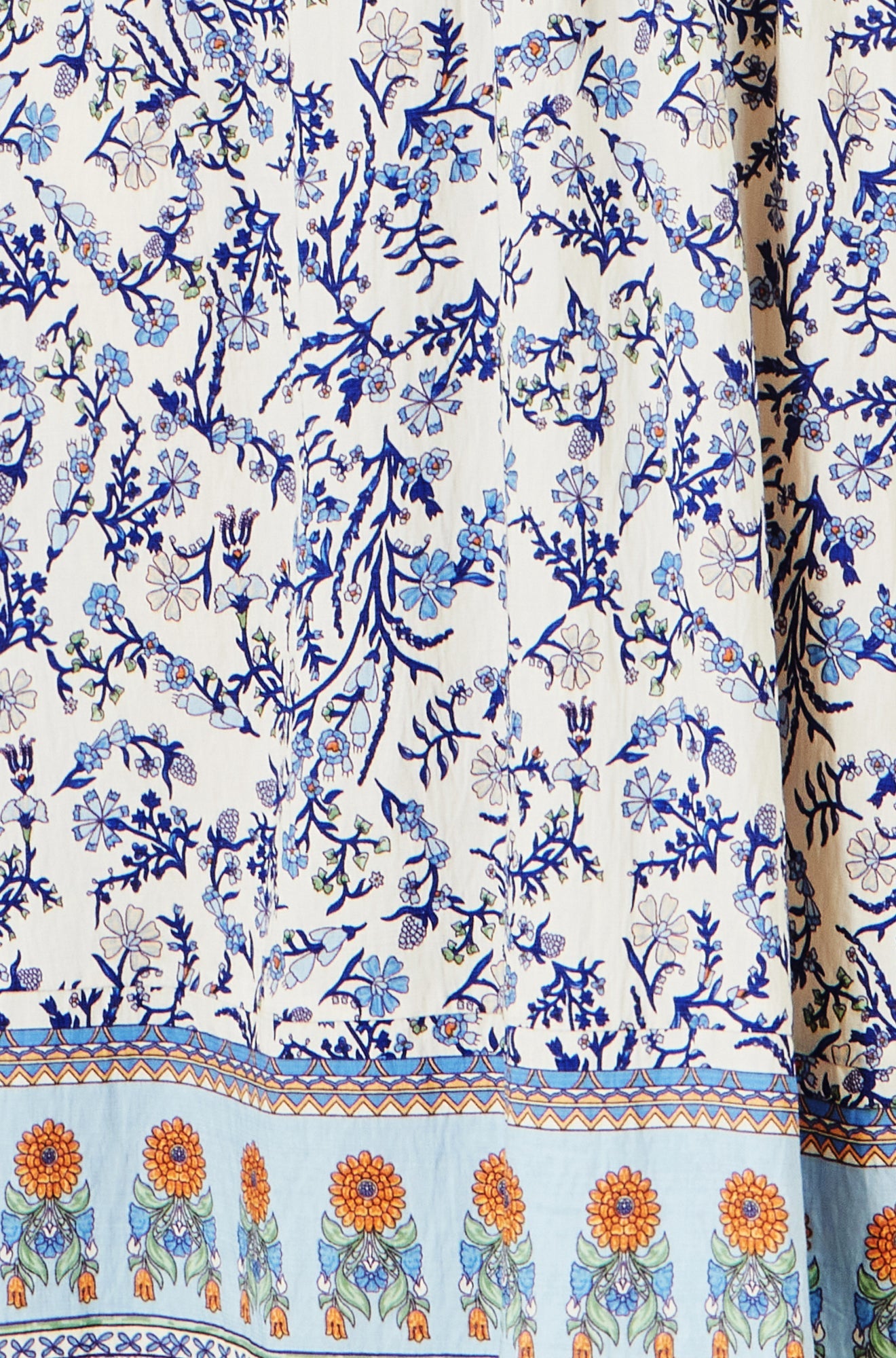 Yumi White Floral Border Print Viscose Midi Sun Dress