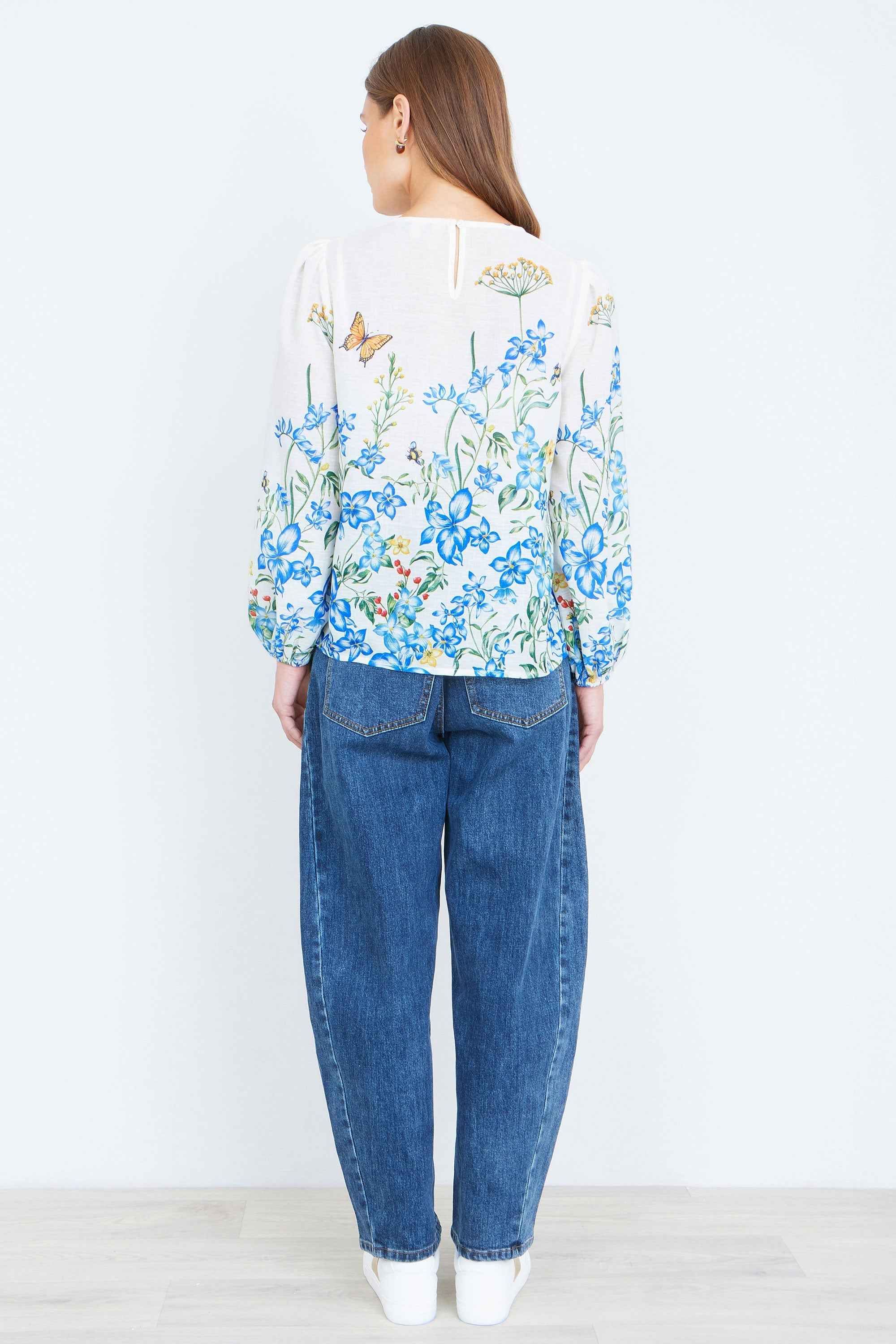 Yumi Ivory Butterfly Print Long Sleeve Top
