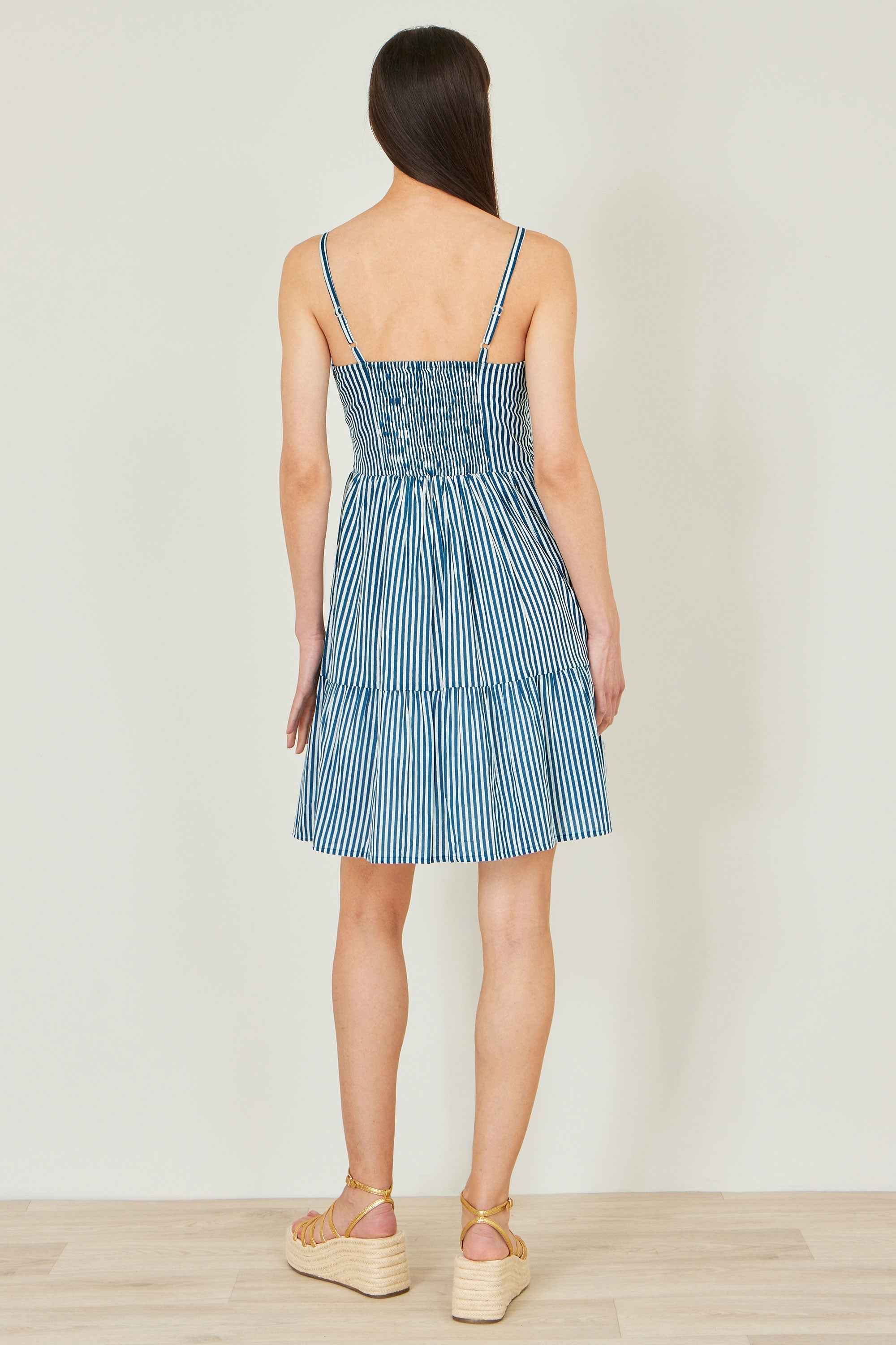 Yumi Blue Stripe Cotton Mini Sun Dress