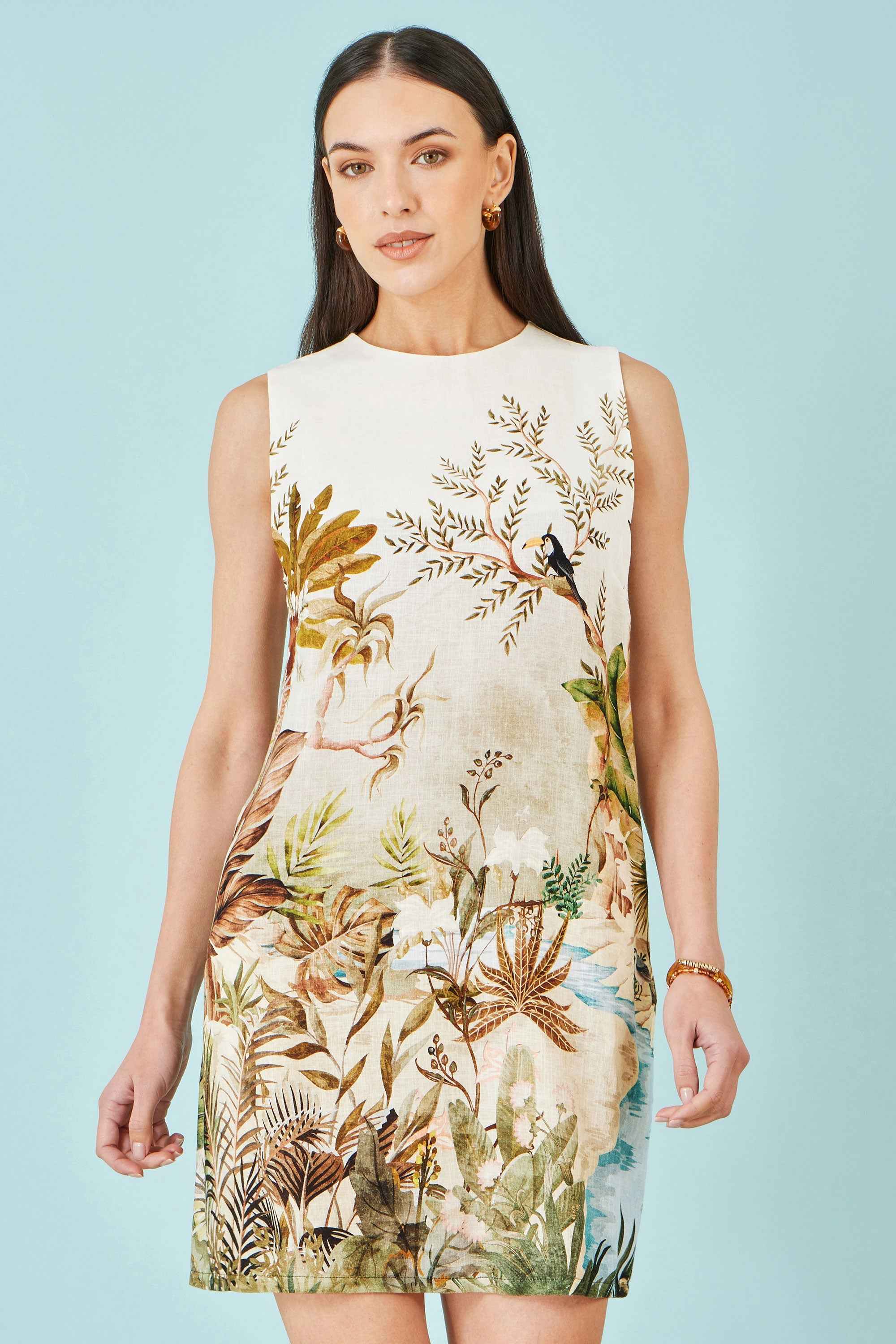 Yumi Ivory Jungle Print Viscose Shift Dress