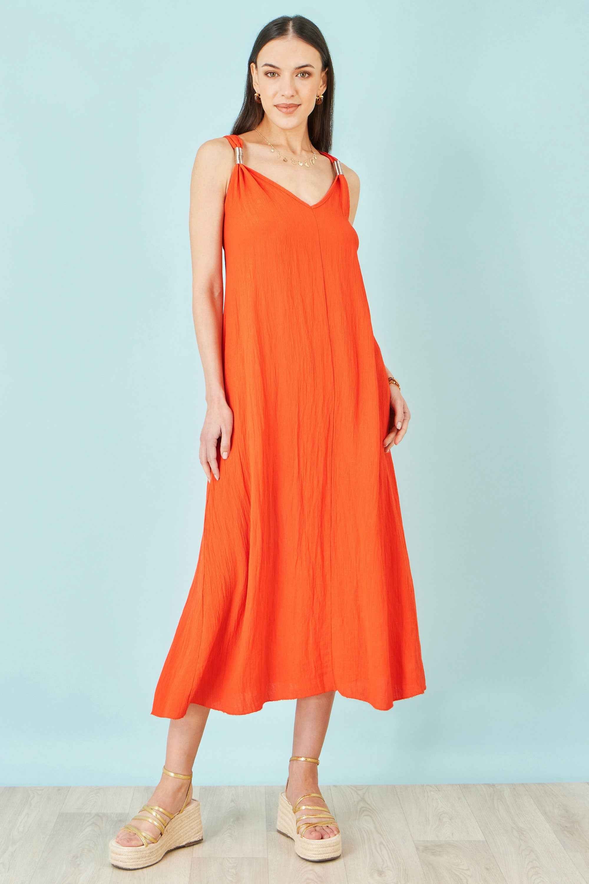 Yumi Orange Viscose Maxi Beach Dress